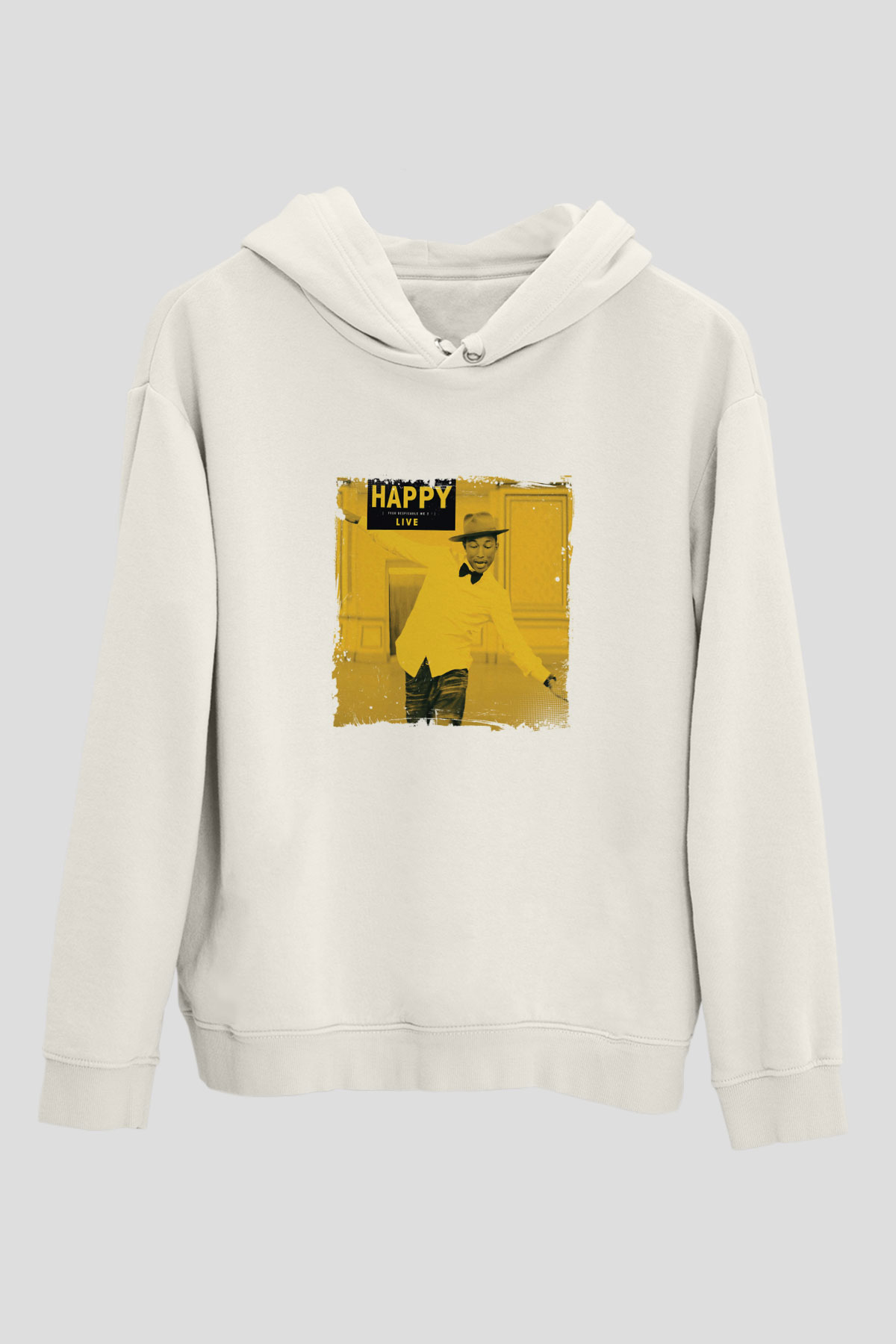 Pharrell Williams Baskılı Unisex Beyaz Kapüşonlu Sweatshirt