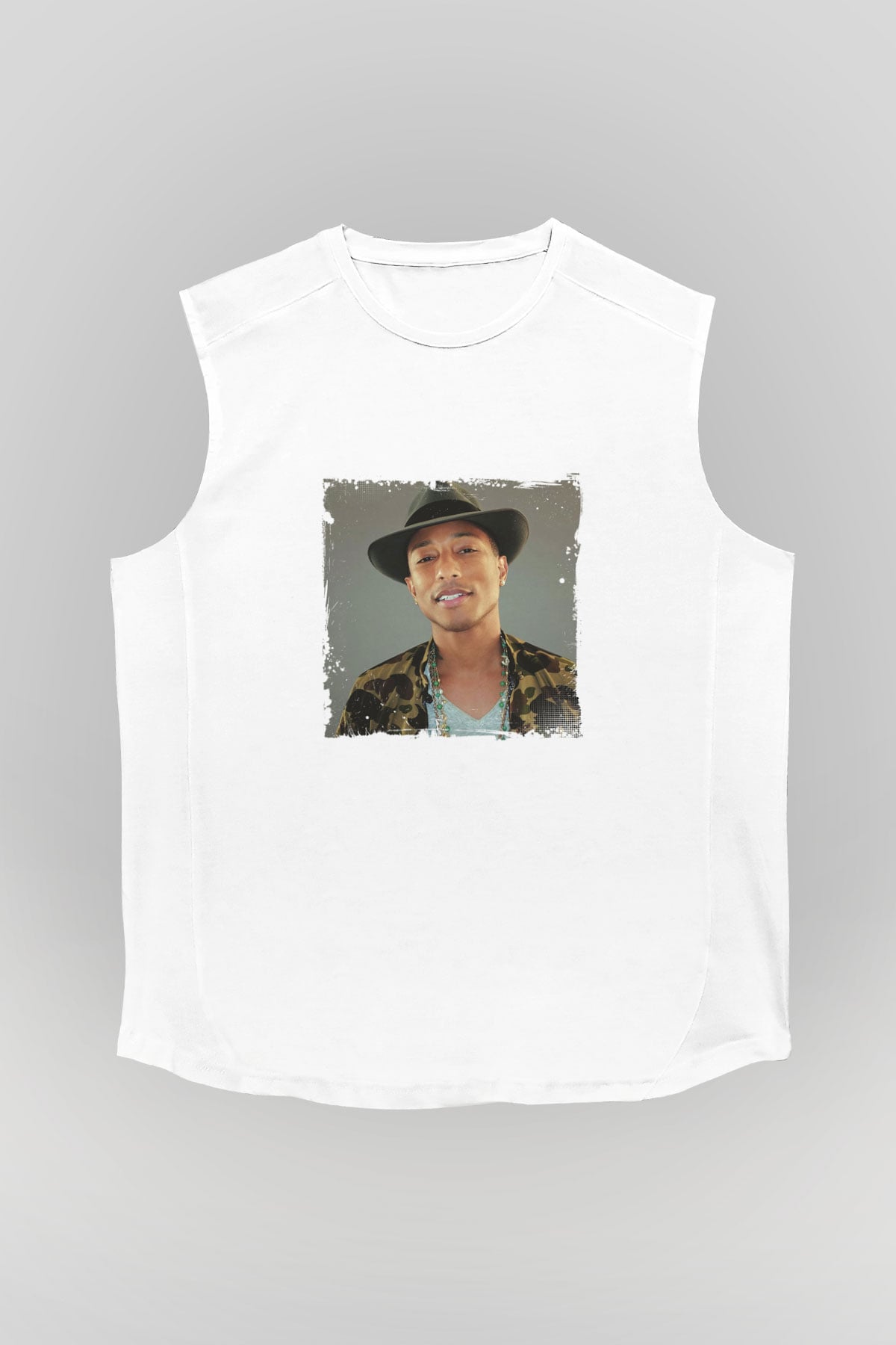 Pharrell Williams Baskılı Unisex Beyaz Kolsuz Tişört