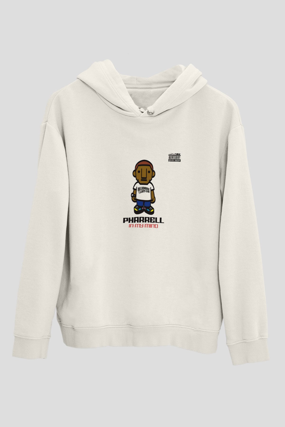 Pharrell Williams Baskılı Unisex Beyaz Kapüşonlu Sweatshirt