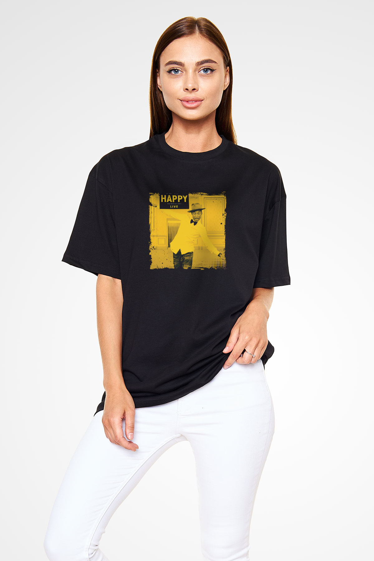 Pharrell Williams Baskılı Unisex Oversize Siyah Tişört