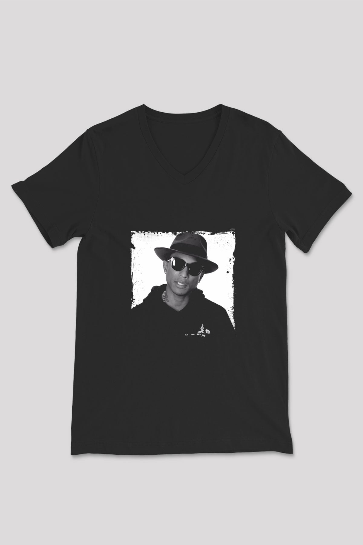 Pharrell Williams Baskılı Unisex Siyah V Yaka Tişört