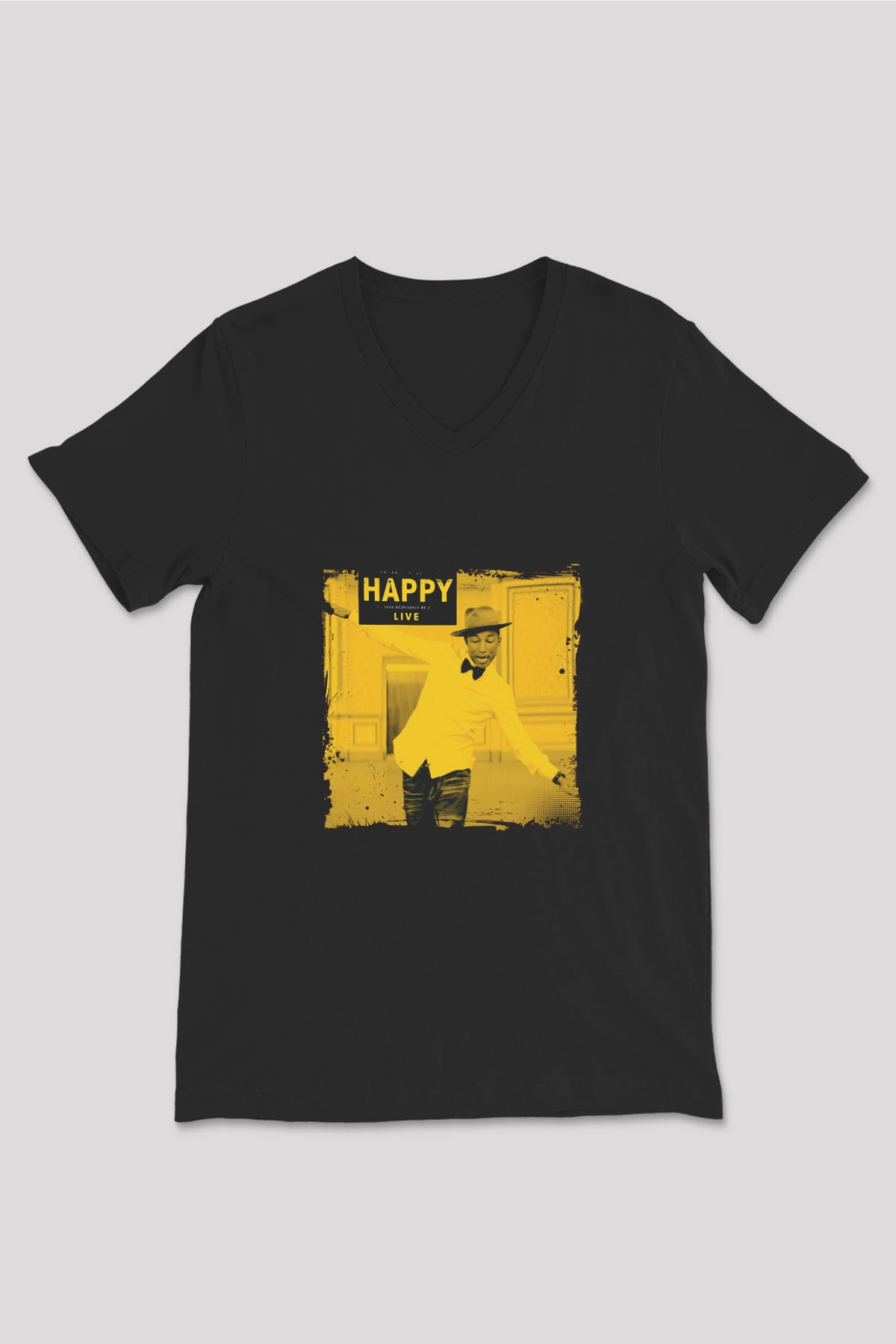 Pharrell Williams Baskılı Unisex Siyah V Yaka Tişört