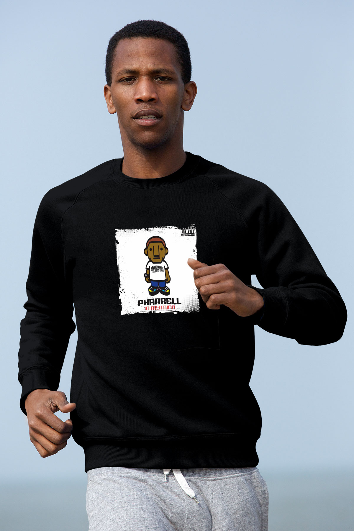 Pharrell Williams Baskılı Unisex Siyah Sweatshirt