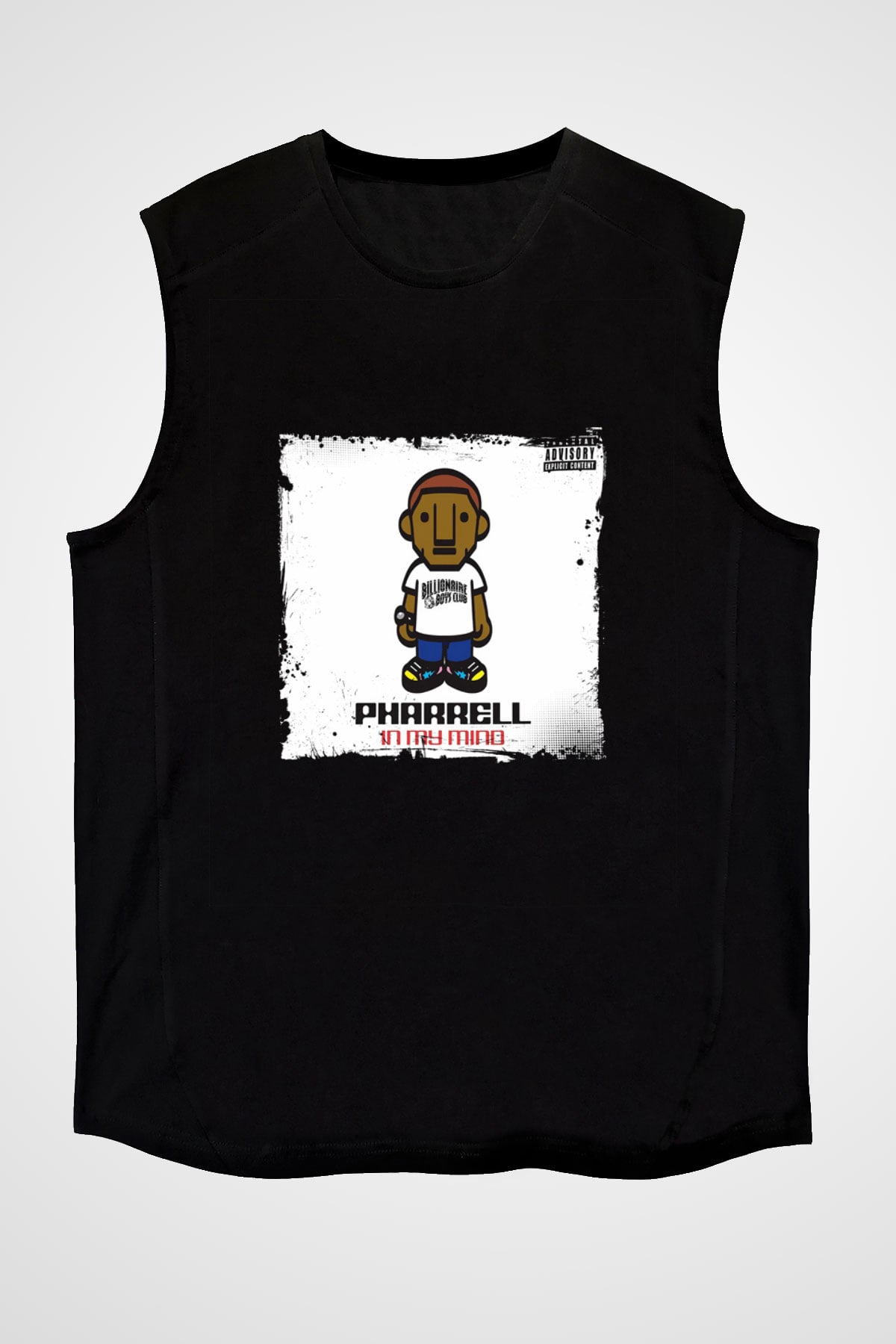 Pharrell Williams Baskılı Unisex Siyah Kolsuz Tişört