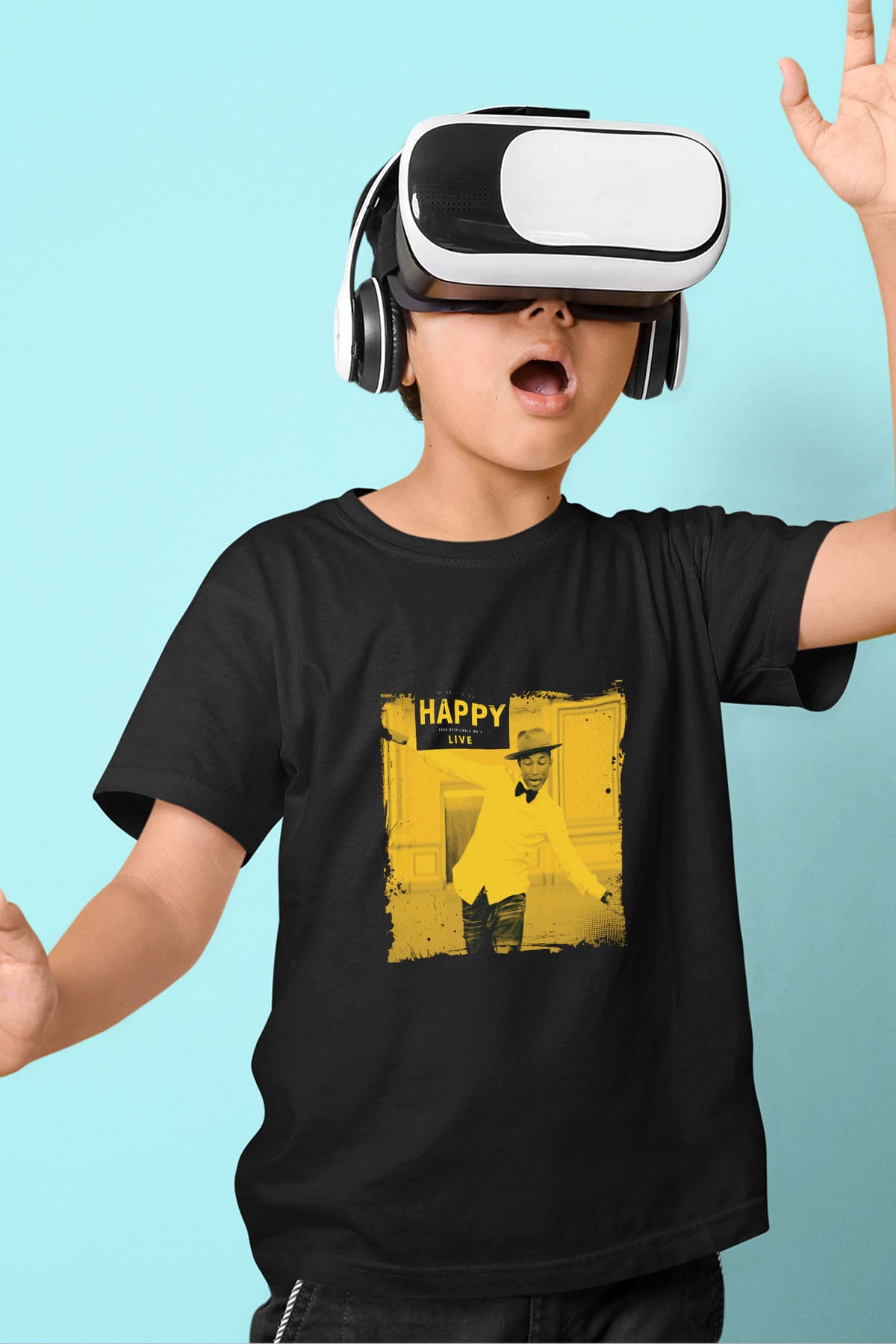 Pharrell Williams Baskılı Unisex Siyah Çocuk Tişört