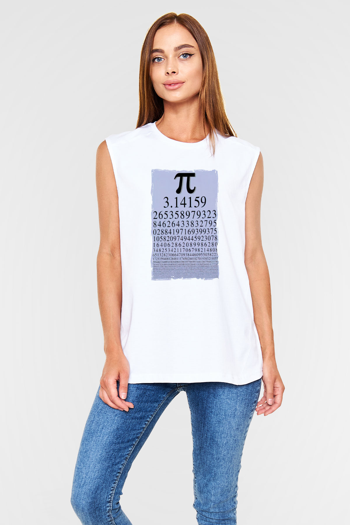 Pi Sayısı Matematik Sabiti Baskılı Unisex Beyaz Kolsuz Tişört