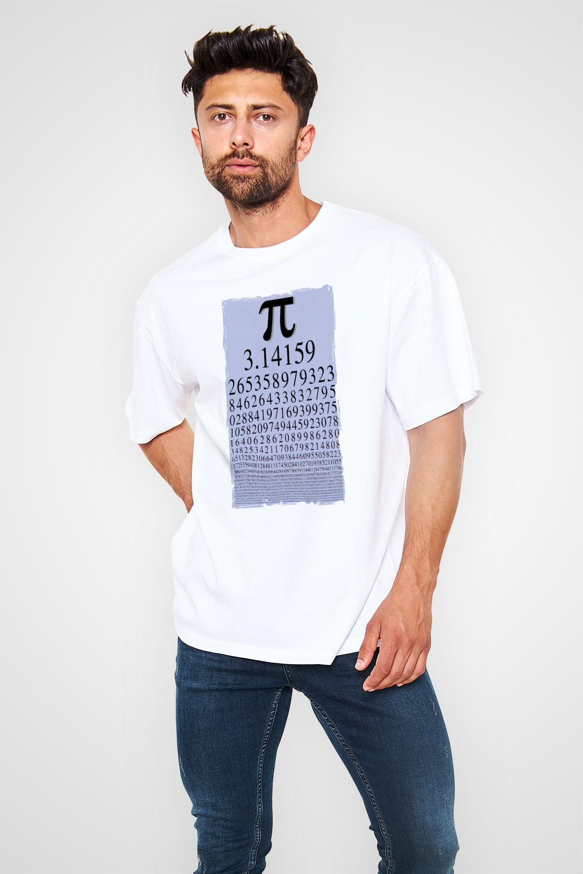 Pi Sayısı Matematik Sabiti Baskılı Unisex Beyaz Oversize Tişört