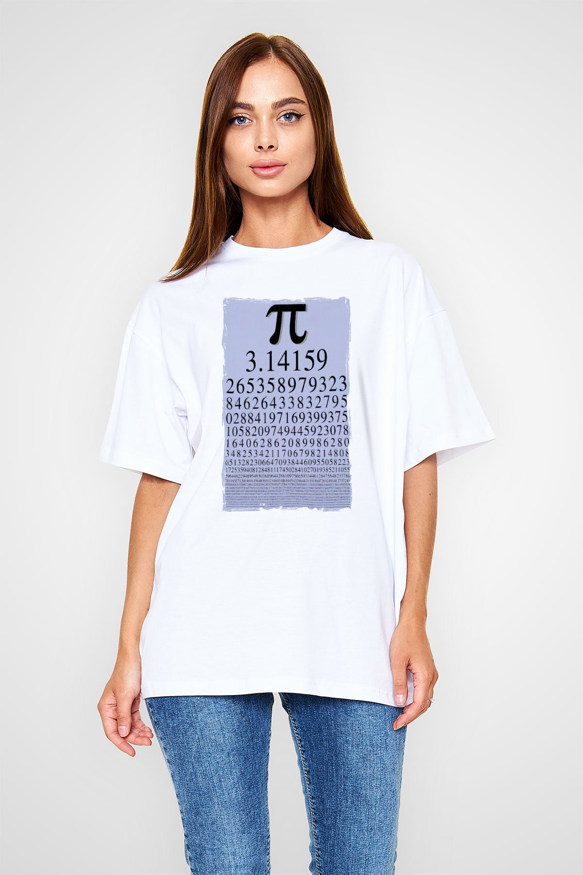 Pi Sayısı Matematik Sabiti Baskılı Unisex Beyaz Oversize Tişört
