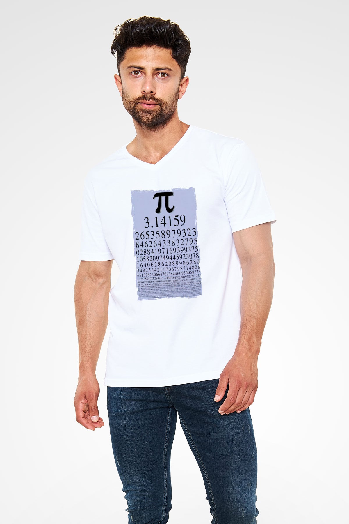 Pi Sayısı Matematik Sabiti Baskılı Unisex Beyaz V Yaka Tişört