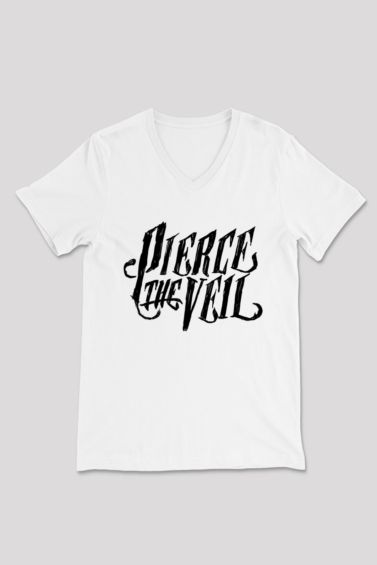 Pierce the Veil Beyaz Unisex V Yaka Tişört T-Shirt