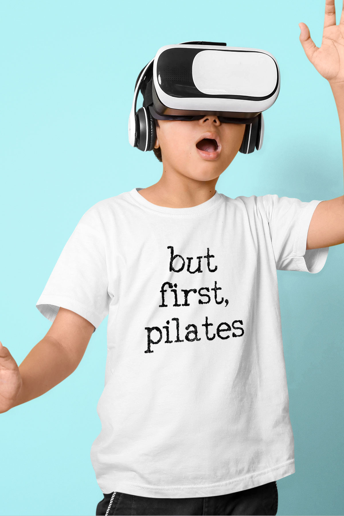 Pilates Baskılı Unisex Beyaz Çocuk Tişört - Tshirt