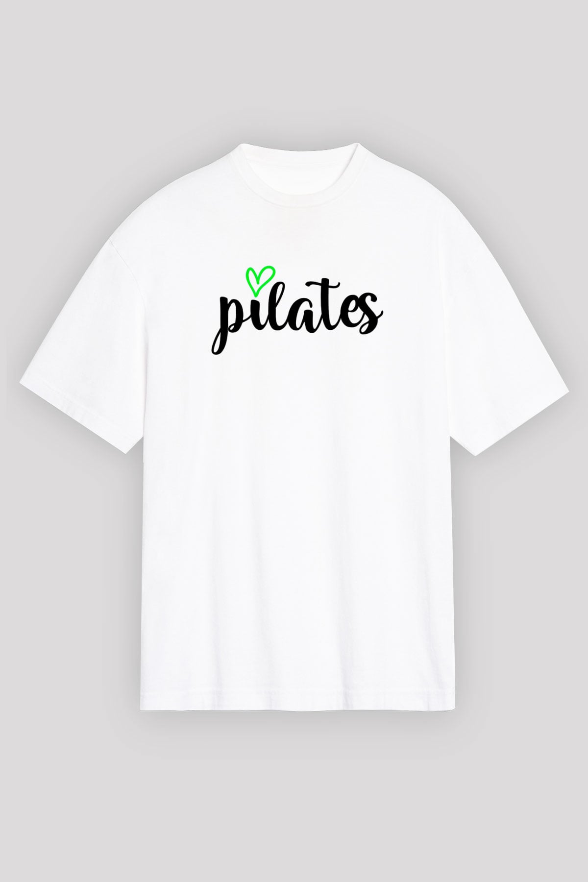 Pilates Baskılı Unisex Beyaz Oversize Tişört - Tshirt