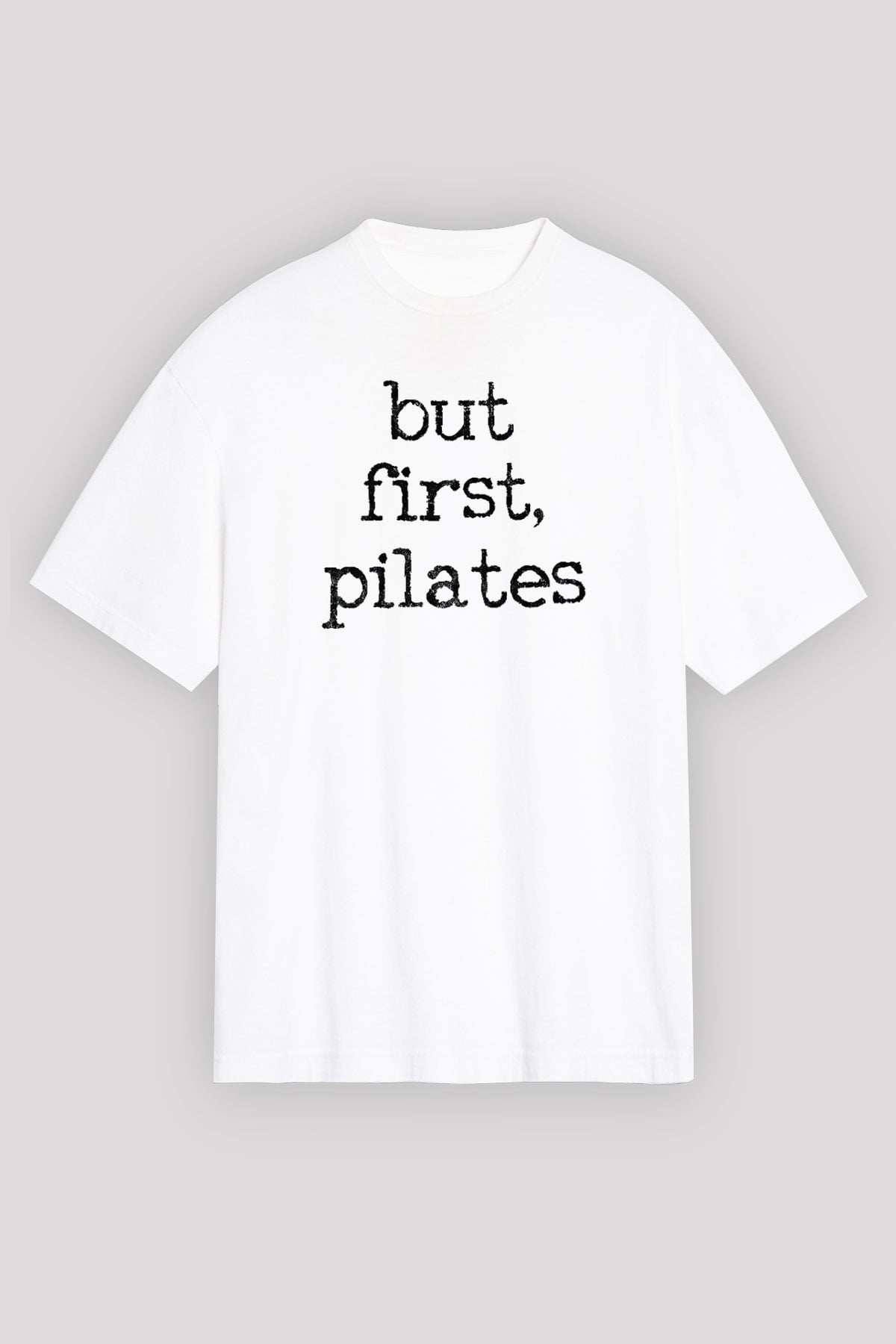 Pilates Baskılı Unisex Beyaz Oversize Tişört - Tshirt