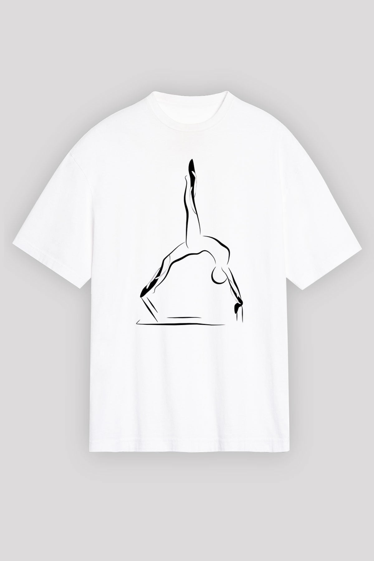Pilates Baskılı Unisex Beyaz Oversize Tişört - Tshirt