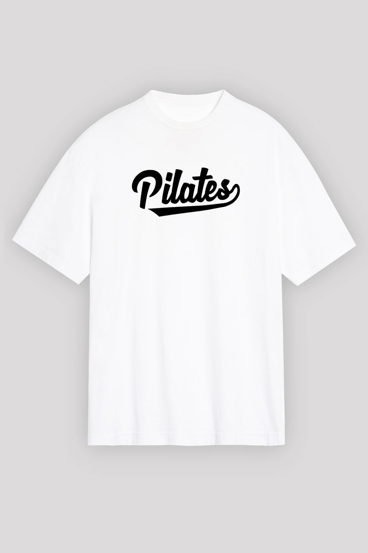 Pilates Baskılı Unisex Beyaz Oversize Tişört - Tshirt