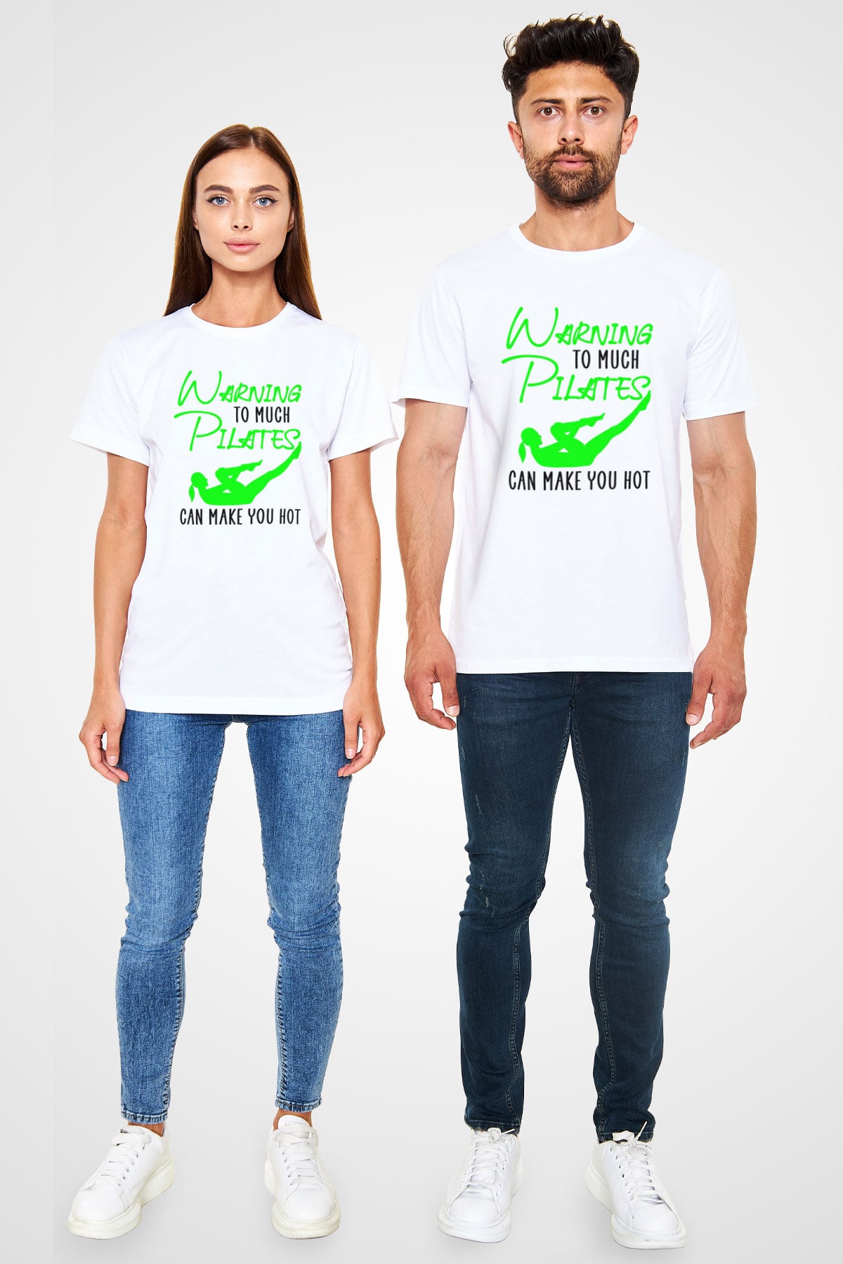 Pilates Baskılı Unisex Beyaz Tişört - Tshirt