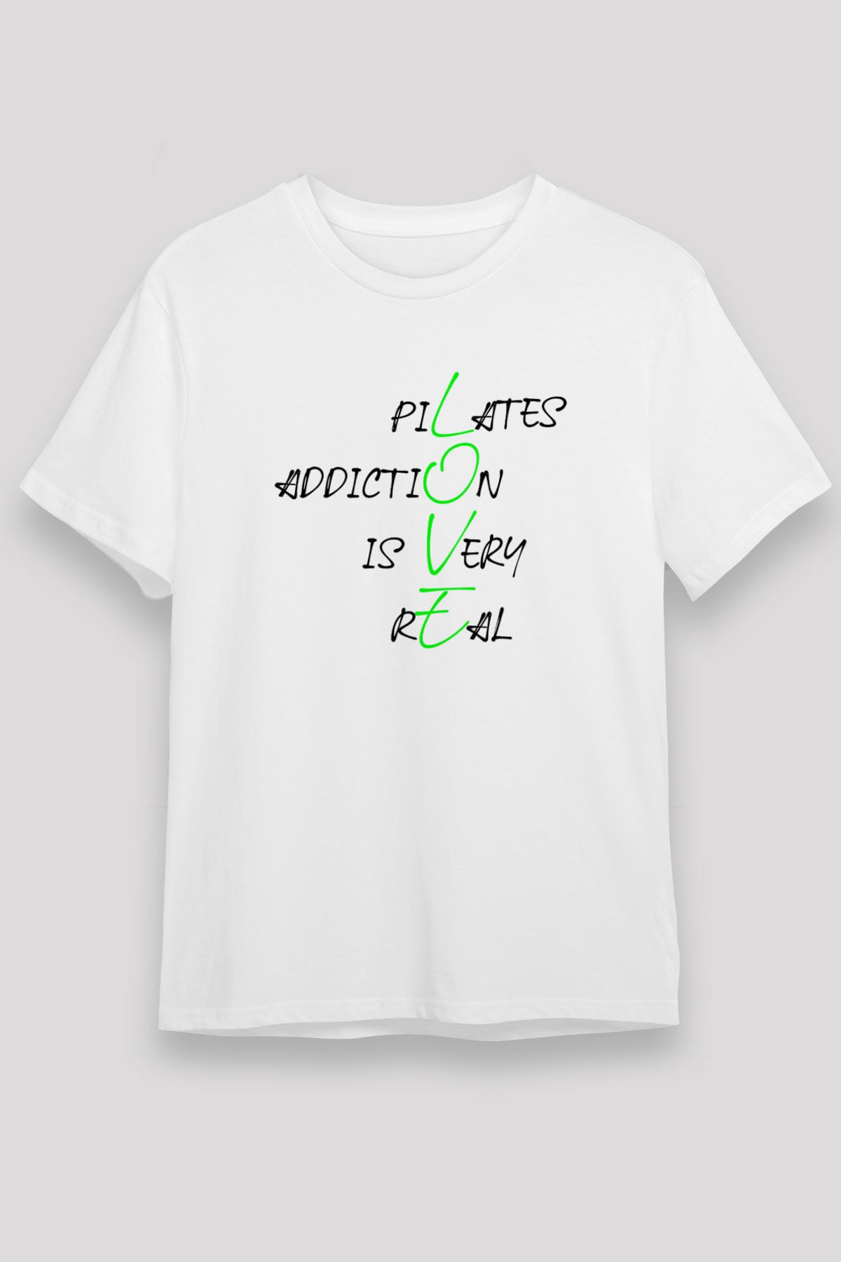 Pilates Baskılı Unisex Beyaz Tişört - Tshirt