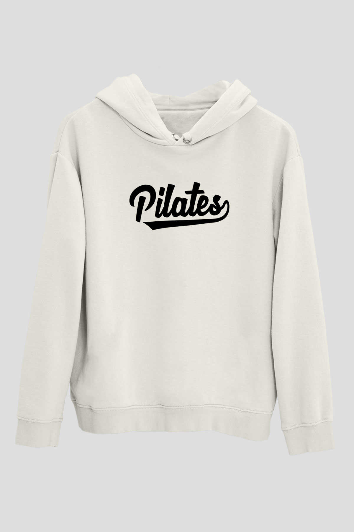 Pilates Baskılı Unisex Ekru Hoodie