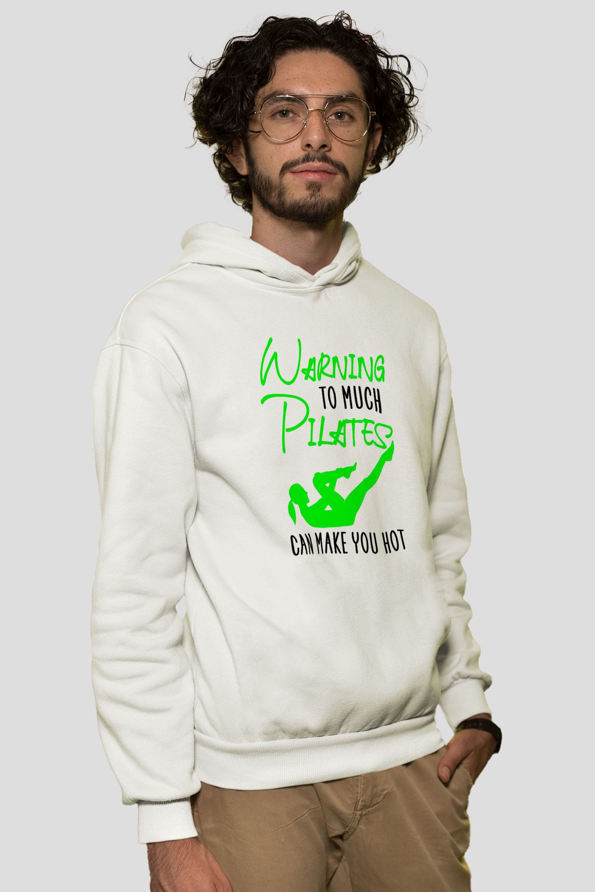 Pilates Baskılı Unisex Ekru Hoodie