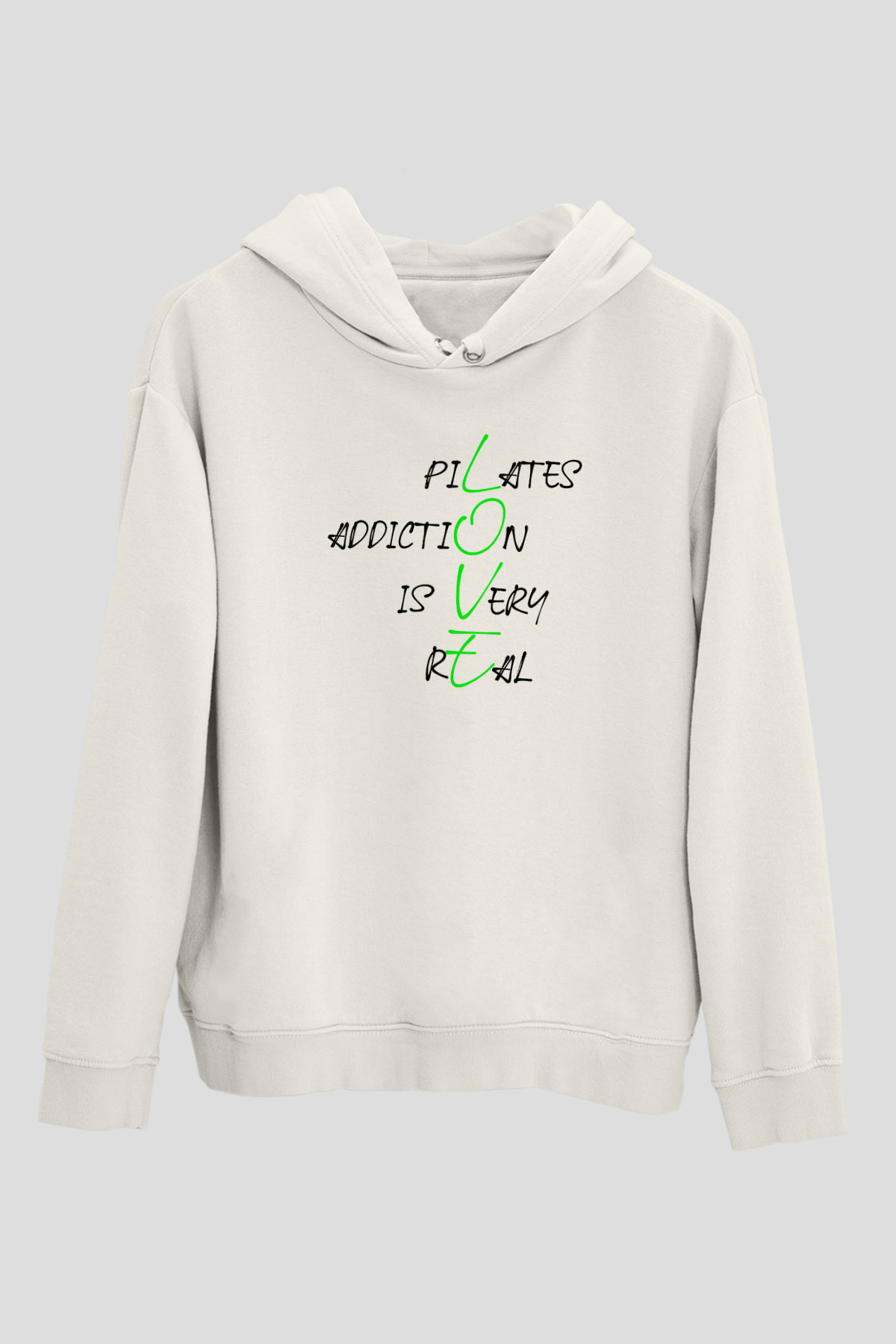 Pilates Baskılı Unisex Ekru Hoodie