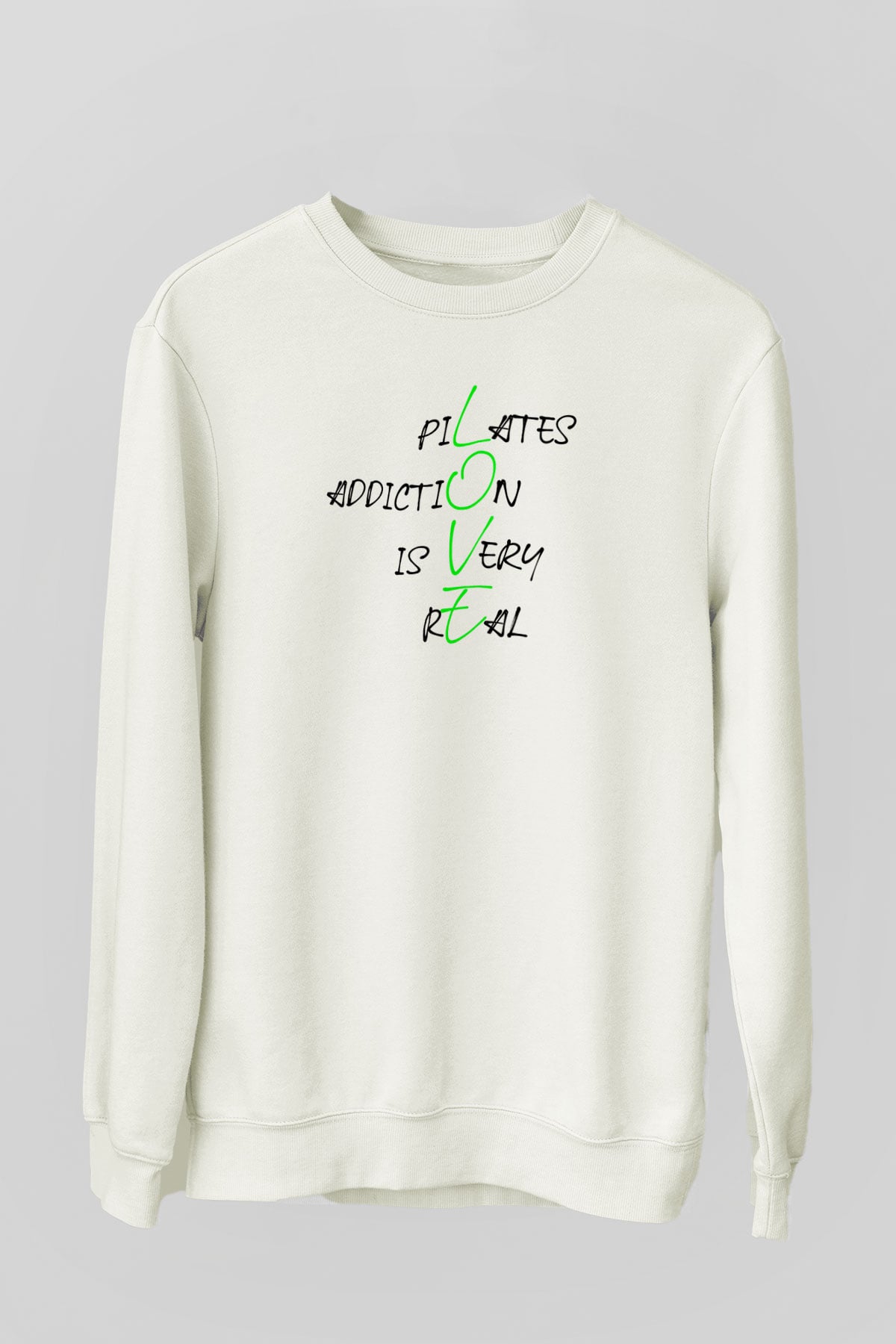 Pilates Baskılı Unisex Ekru Sweatshirt