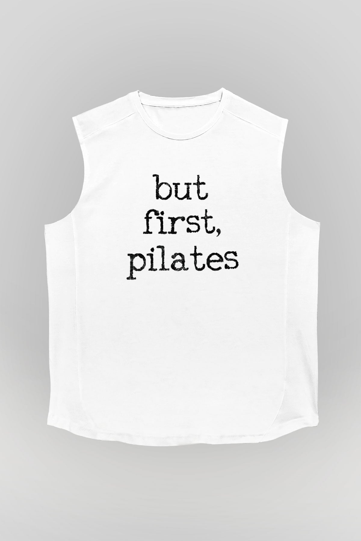 Pilates Baskılı Unisex Kolsuz Beyaz Tişört