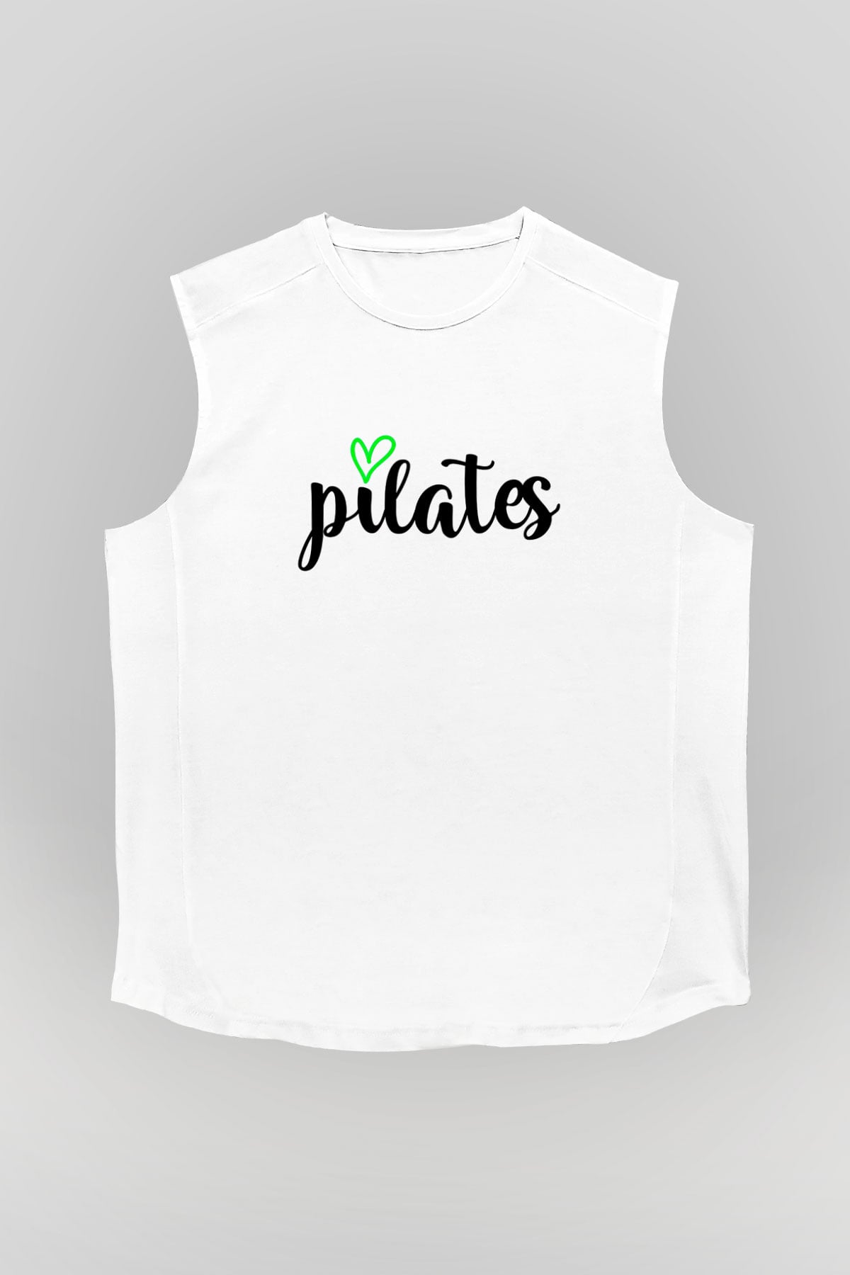 Pilates Baskılı Unisex Kolsuz Beyaz Tişört