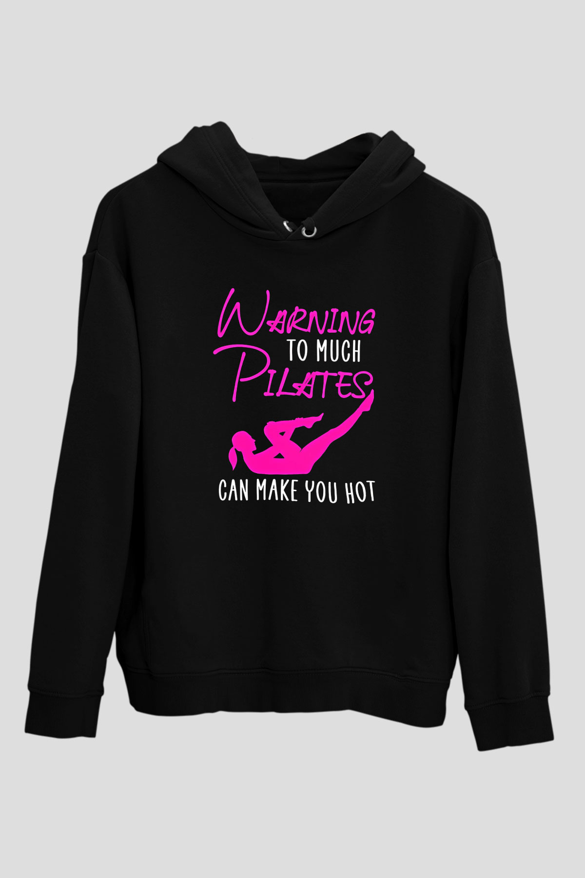 Pilates Baskılı Unisex Siyah Kapüşonlu Sweatshirt