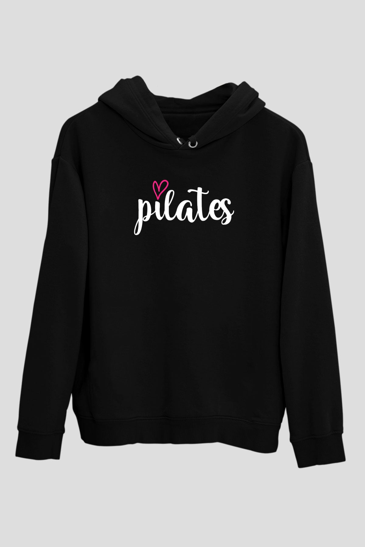 Pilates Baskılı Unisex Siyah Kapüşonlu Sweatshirt