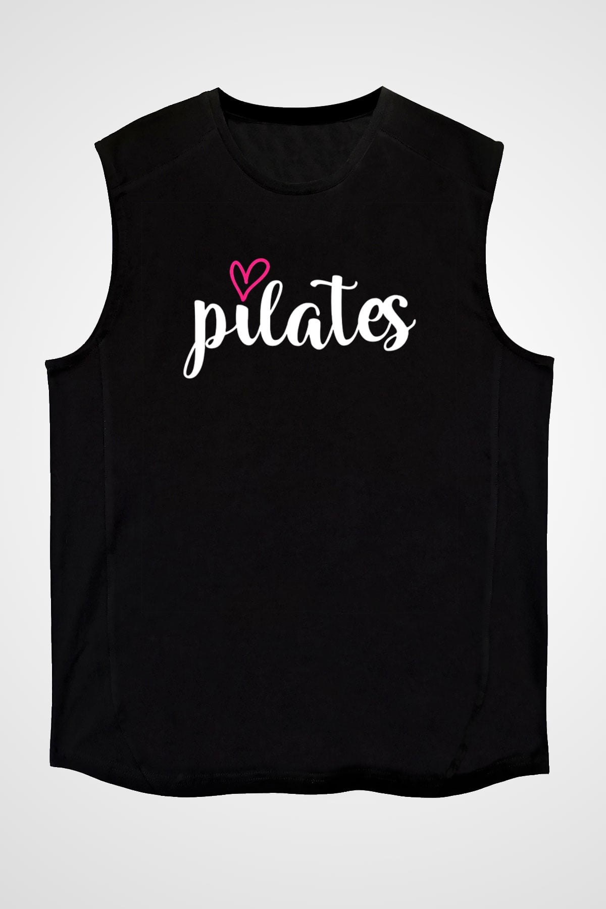 Pilates Baskılı Unisex Siyah Kolsuz Tişört
