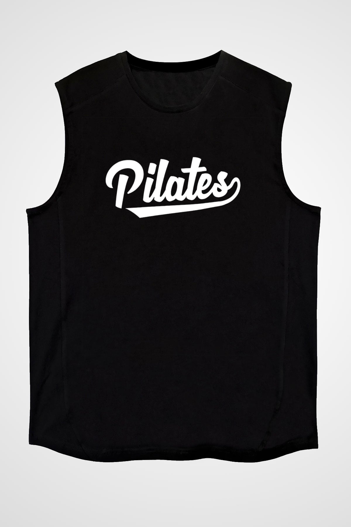 Pilates Baskılı Unisex Siyah Kolsuz Tişört