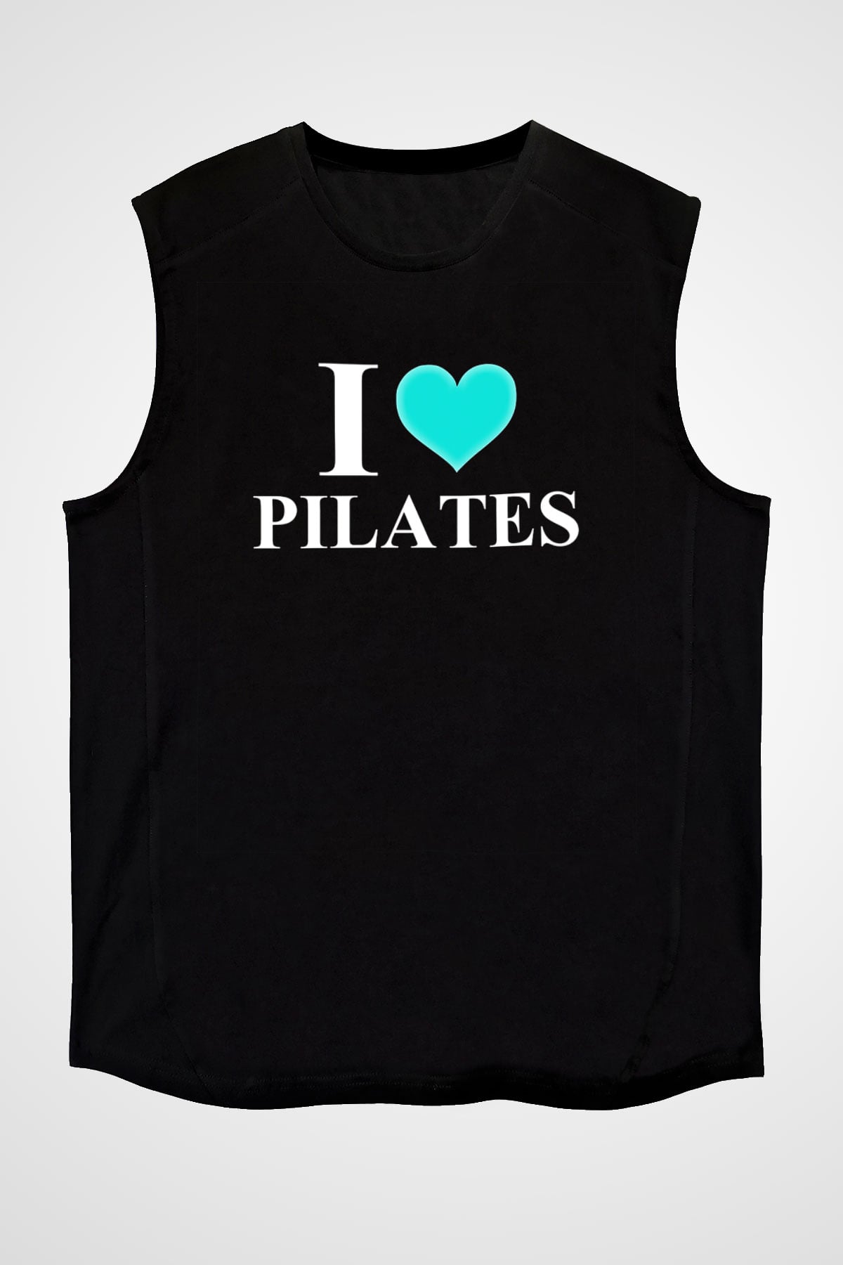 Pilates Baskılı Unisex Siyah Kolsuz Tişört