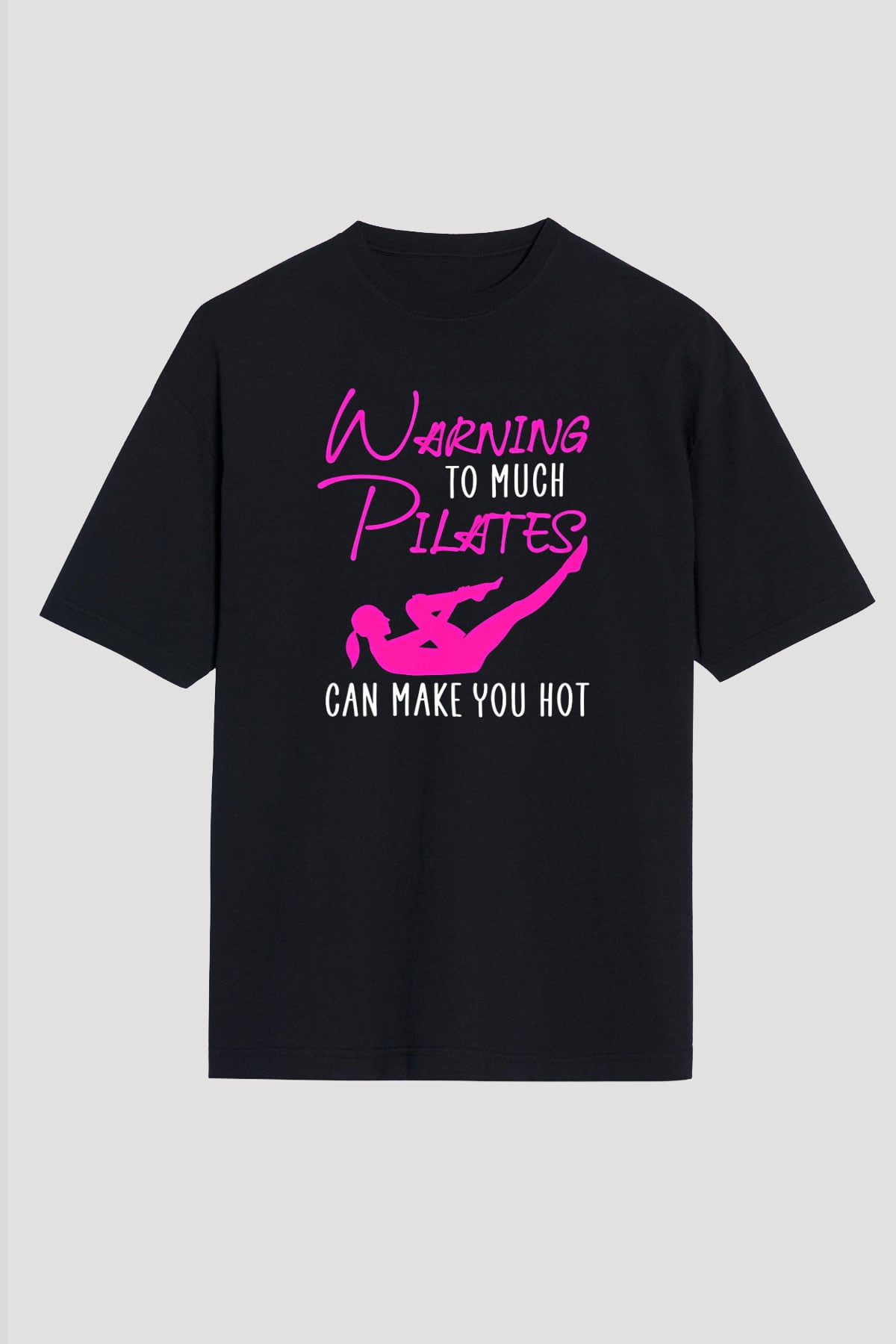 Pilates Baskılı Unisex Siyah Oversize Tişört