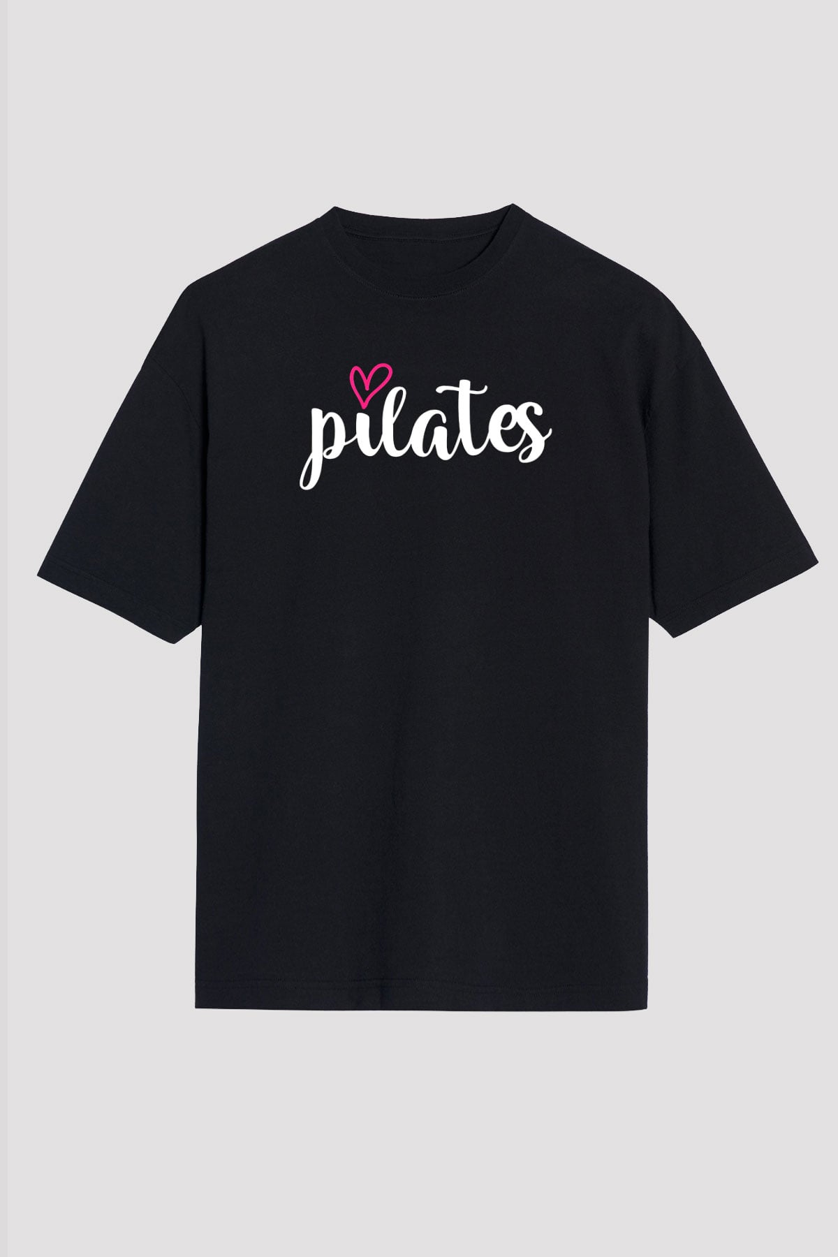Pilates Baskılı Unisex Siyah Oversize Tişört