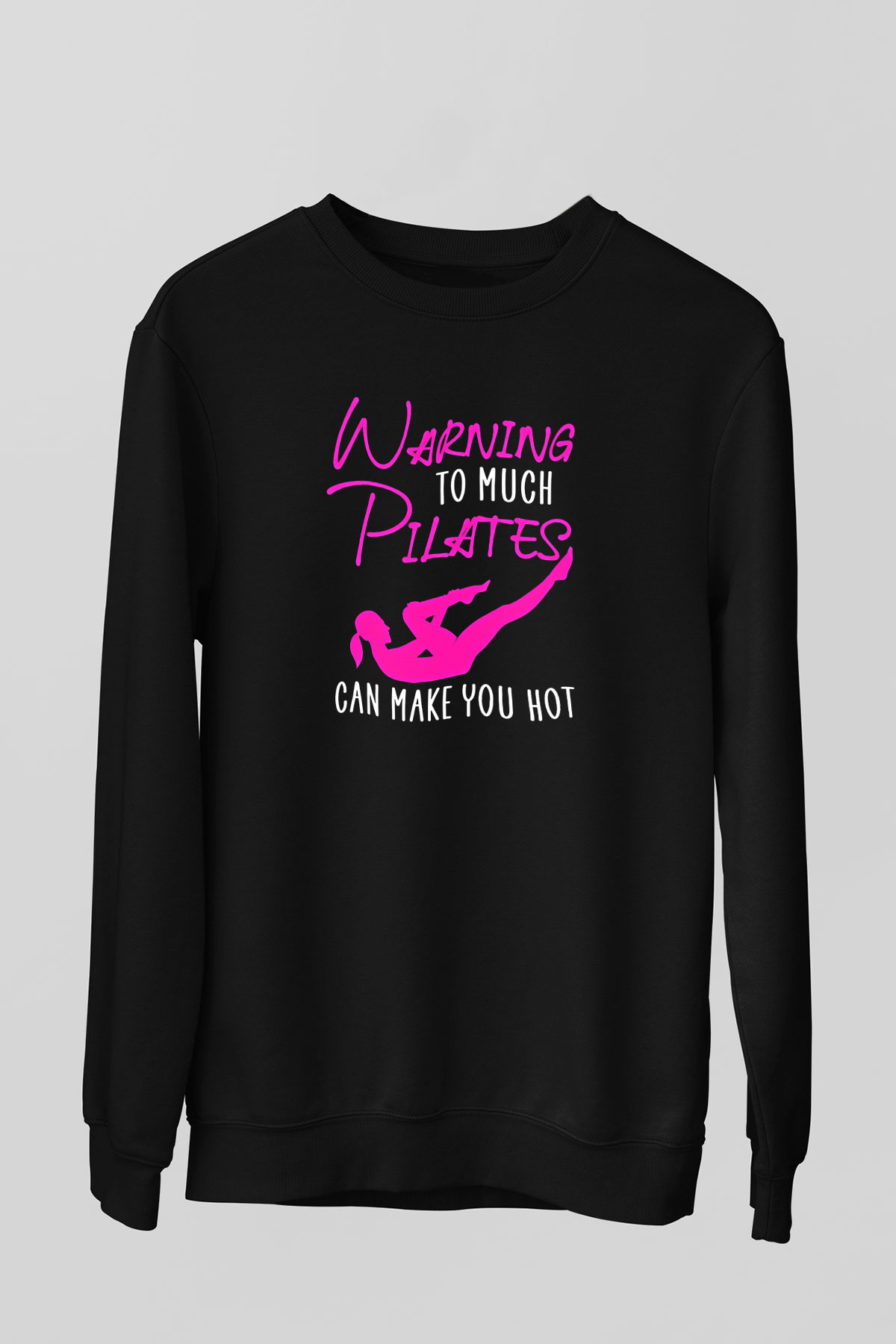 Pilates Baskılı Unisex Siyah Sweatshirt