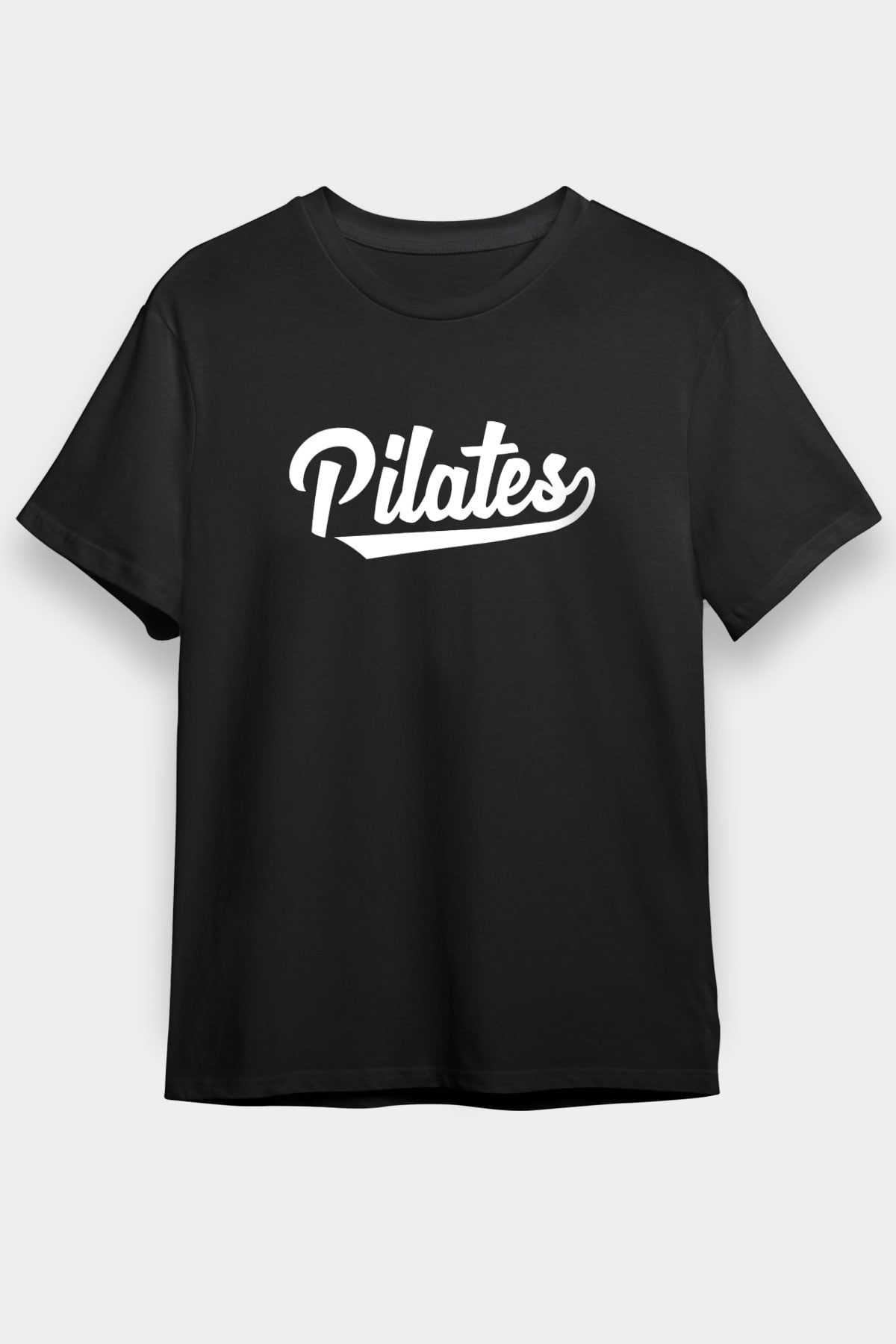 Pilates Baskılı Unisex Siyah Tişört - Tshirt