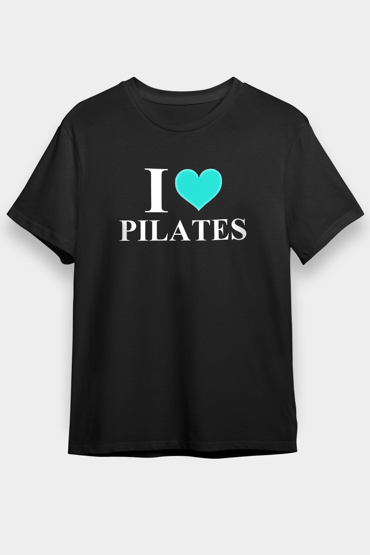 Pilates Baskılı Unisex Siyah Tişört - Tshirt