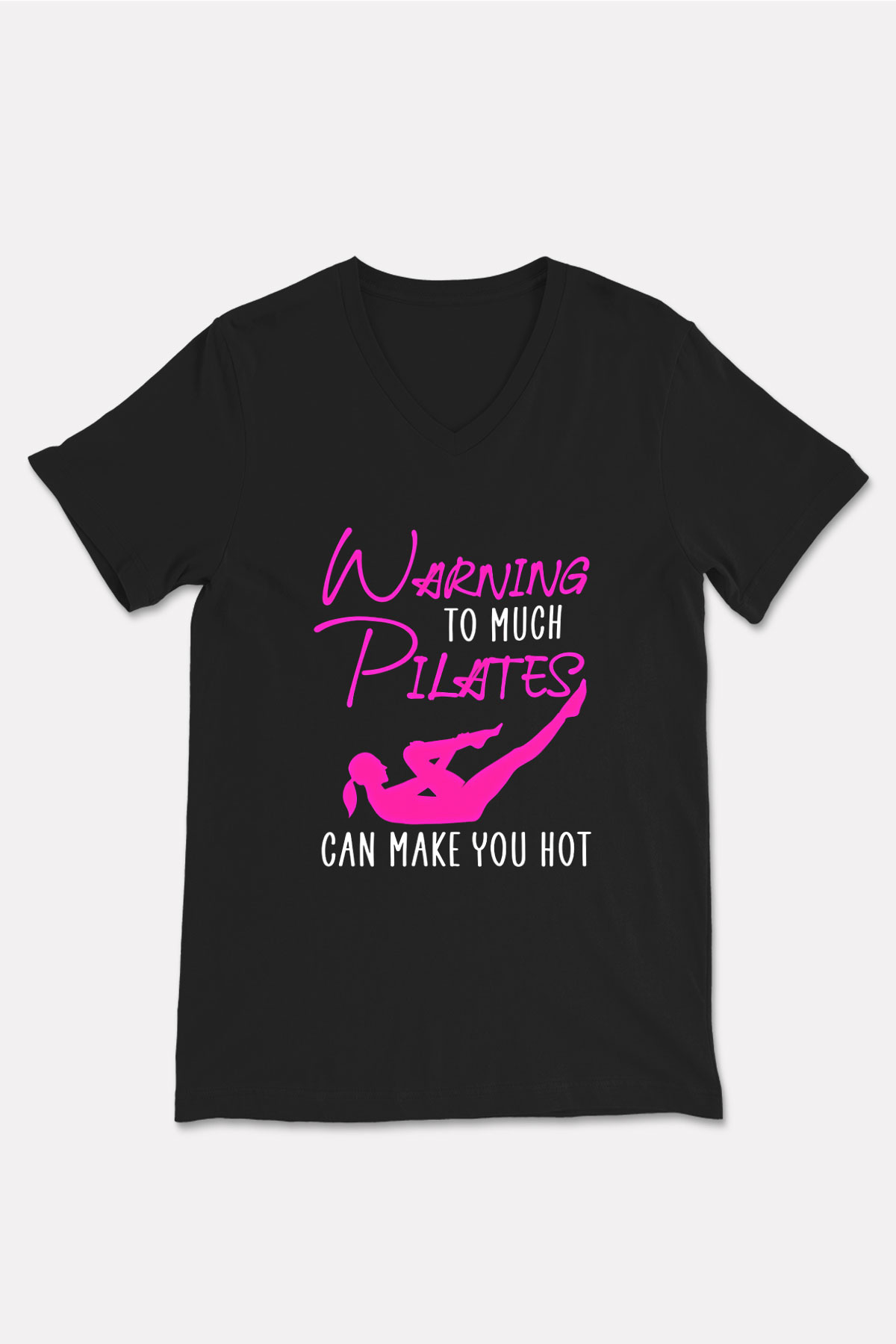 Pilates Baskılı Unisex Siyah V Yaka Tişört