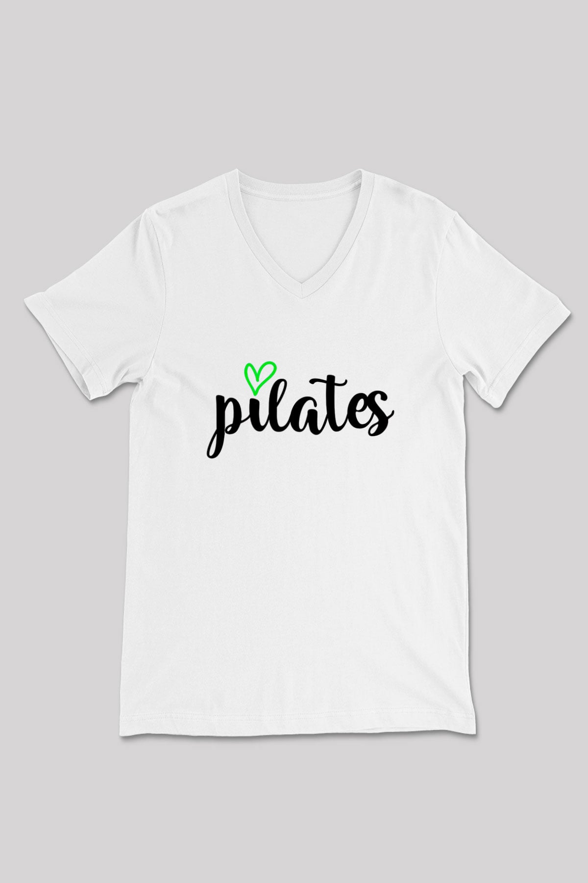 Pilates Baskılı Unisex V Yaka Tişört - Tshirt