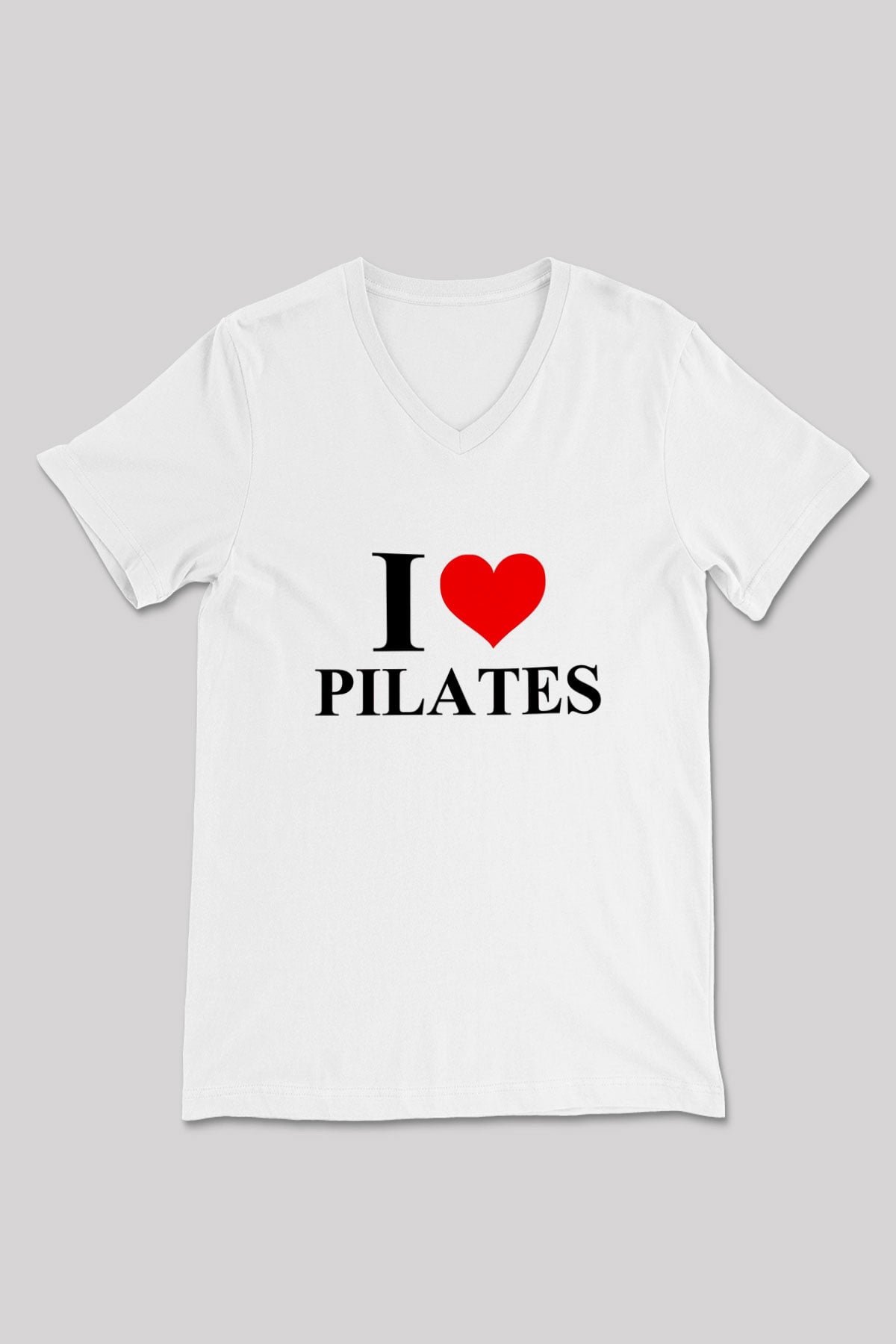 Pilates Baskılı Unisex V Yaka Tişört - Tshirt