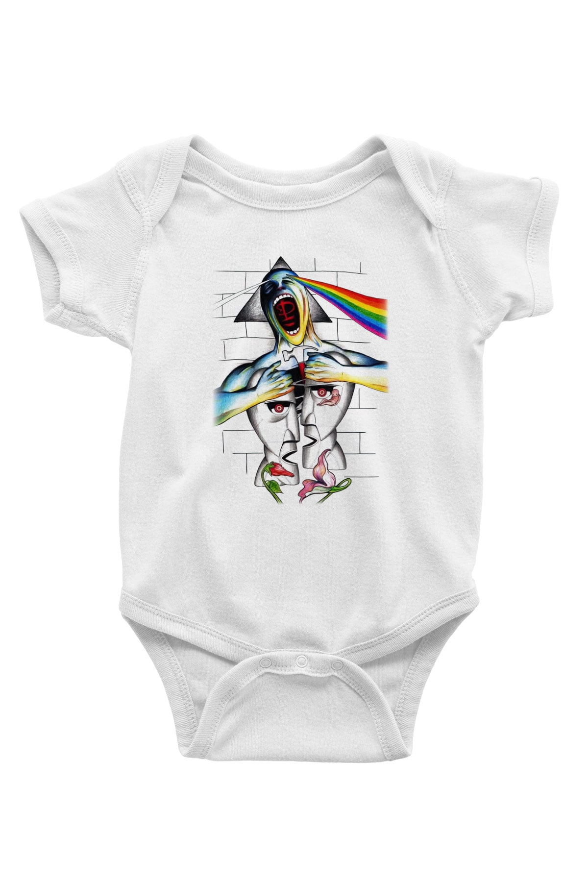 Pink Floyd Baskılı Beyaz Unisex Bebek Body - Zıbın