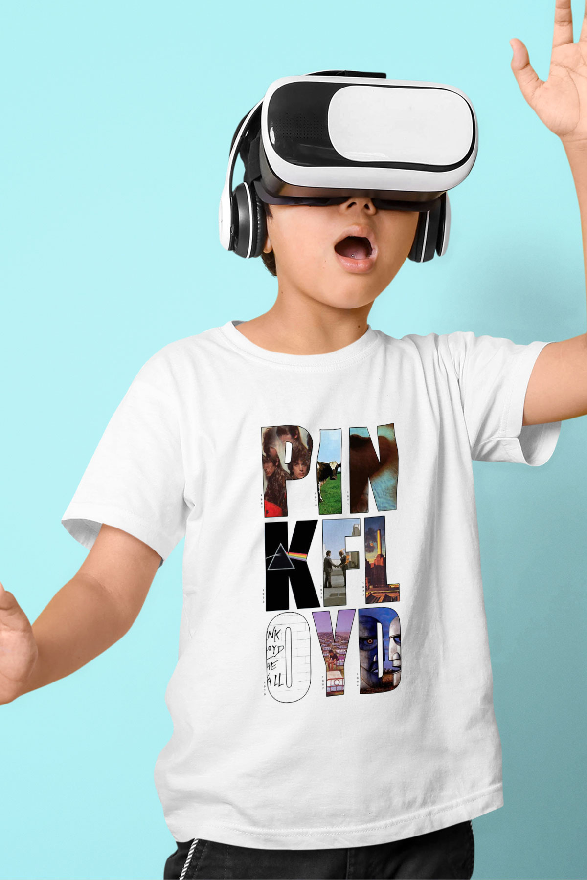 Pink Floyd Baskılı Beyaz Unisex Çocuk Tişört