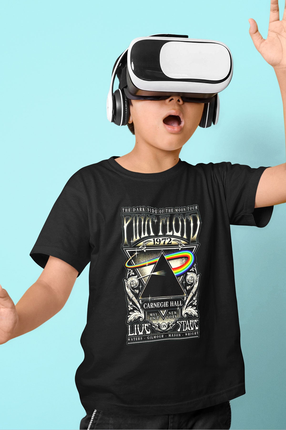 Pink Floyd Baskılı Siyah Unisex Çocuk Tişört