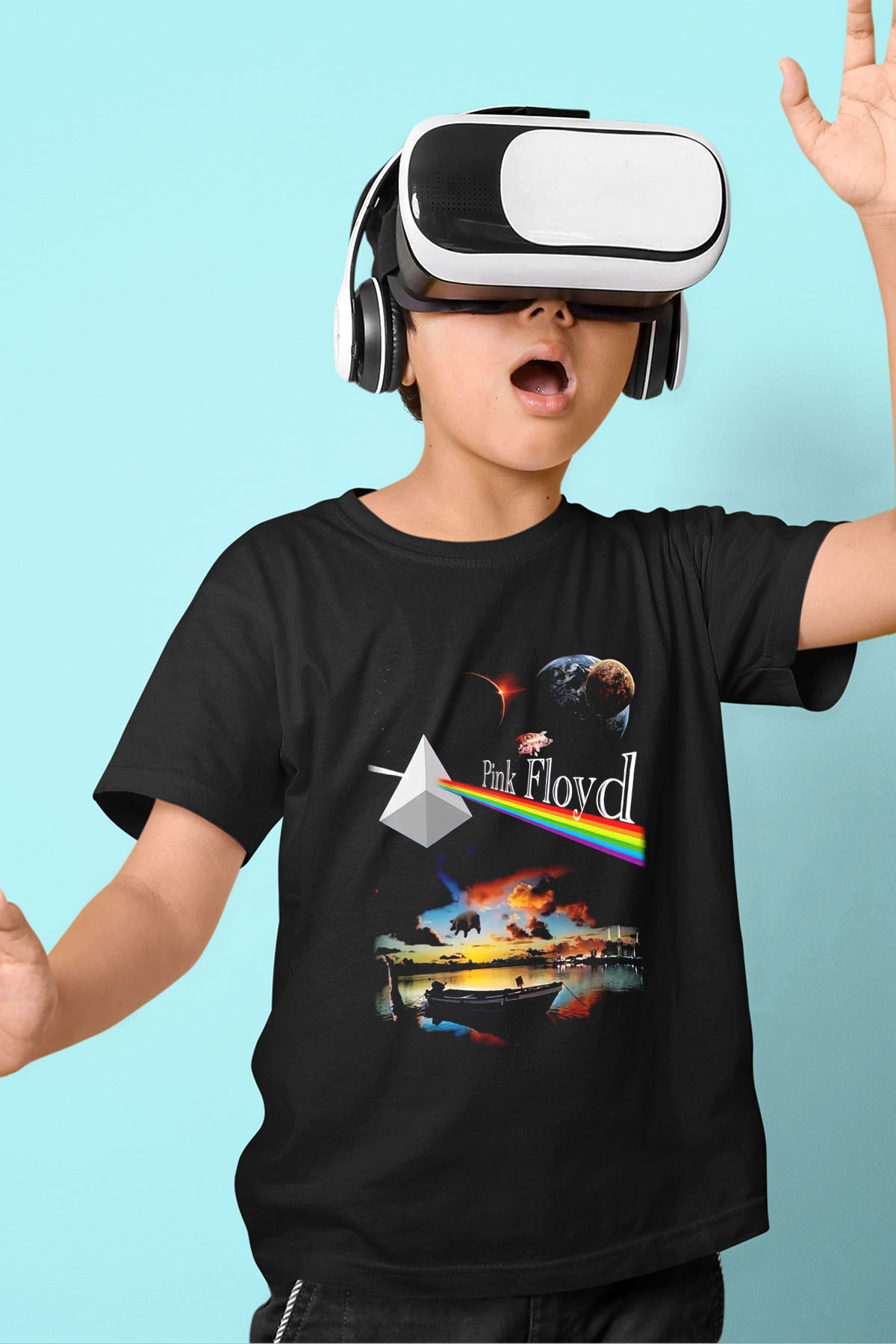 Pink Floyd Baskılı Siyah Unisex Çocuk Tişört