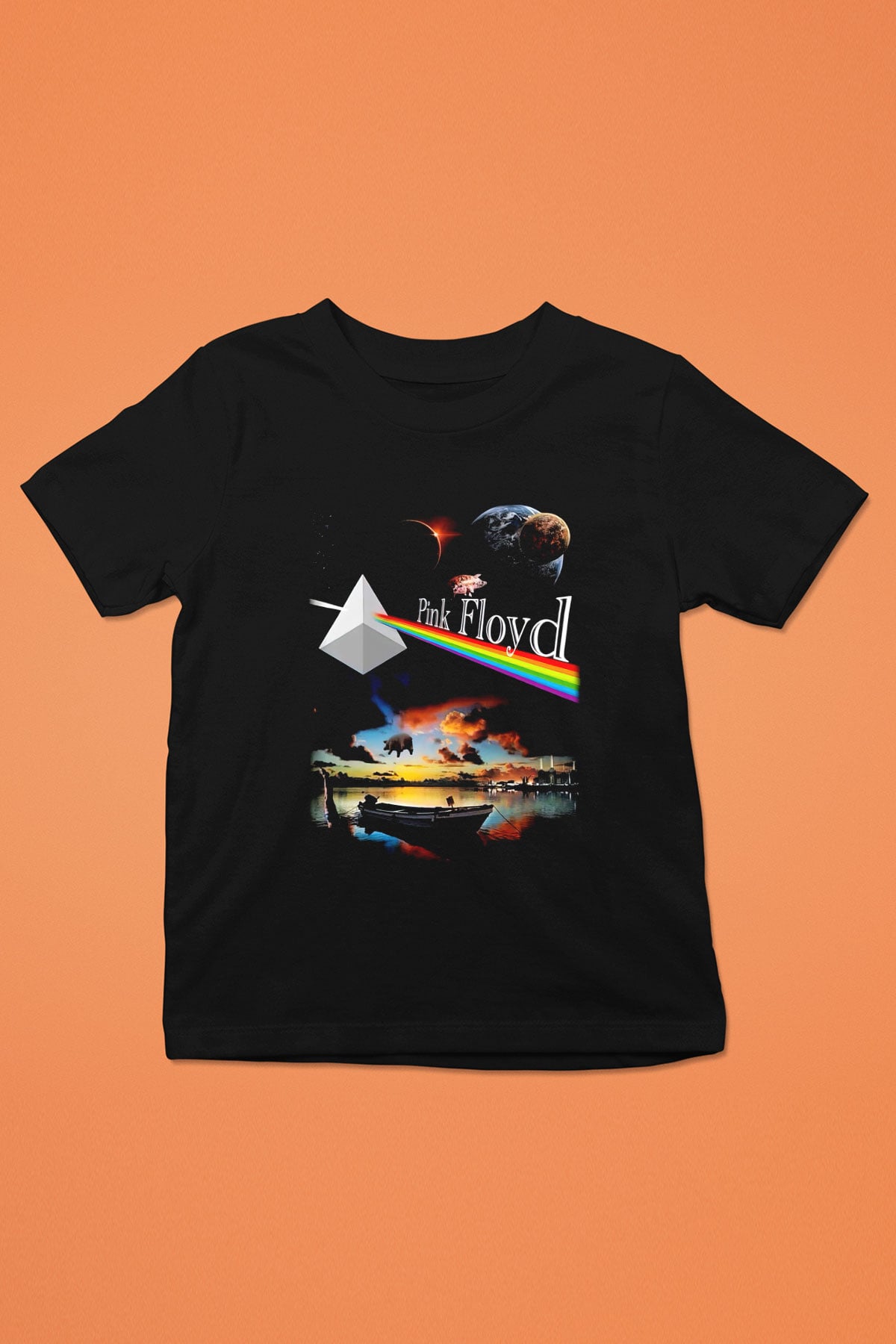 Pink Floyd Baskılı Siyah Unisex Çocuk Tişört