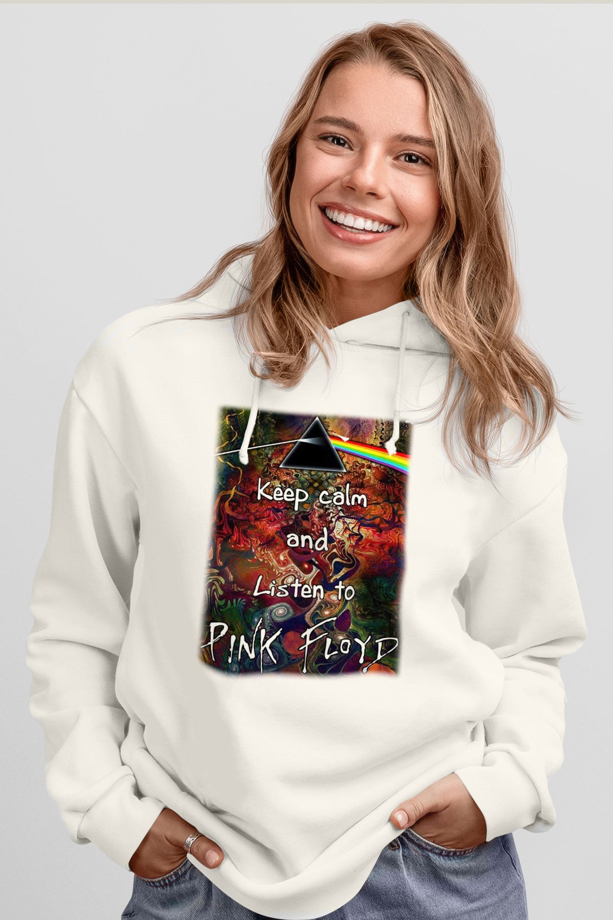 Pink Floyd Beyaz Unisex Kapşonlu Sweatshirt