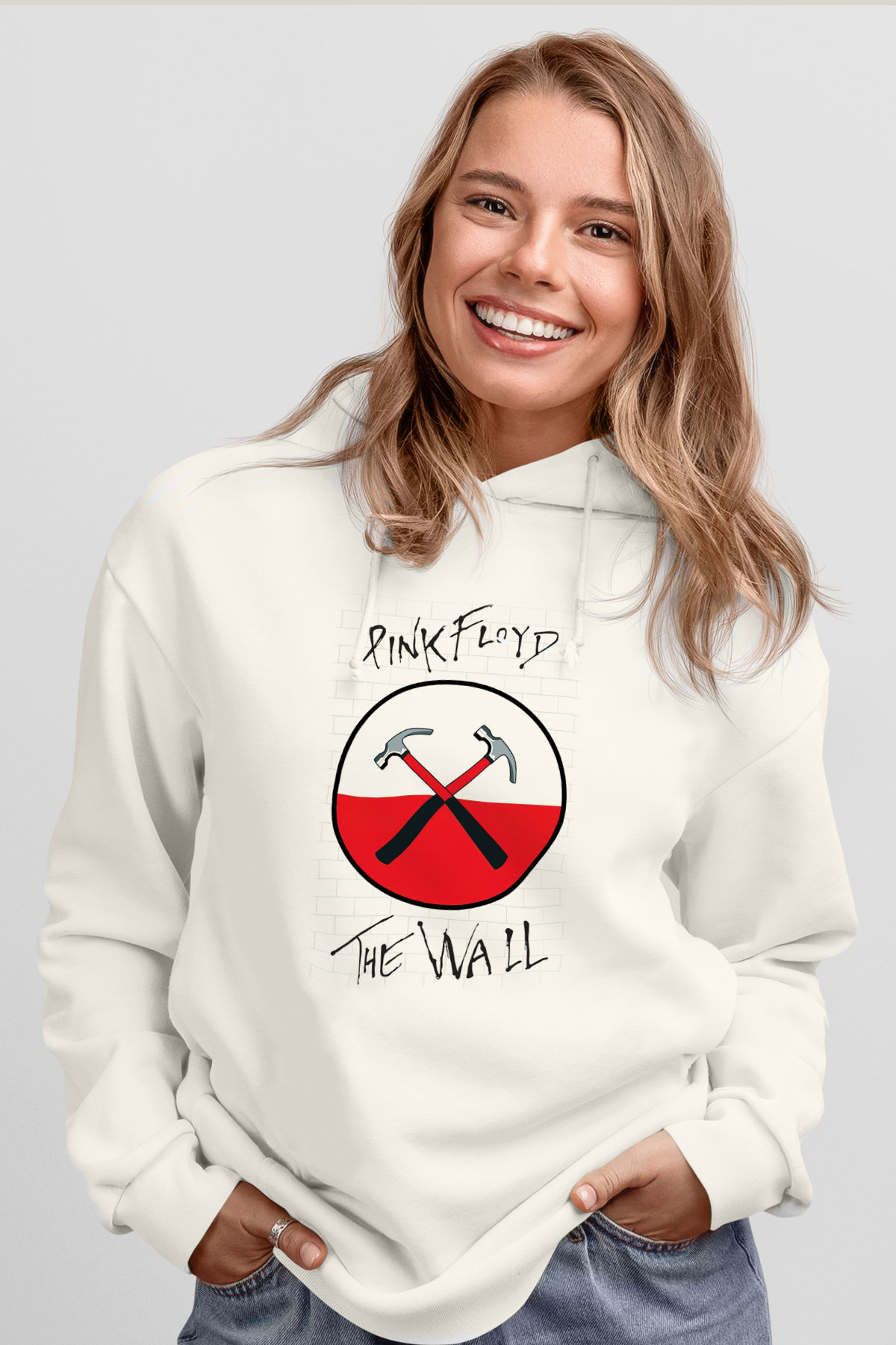 Pink Floyd Beyaz Unisex Kapşonlu Sweatshirt