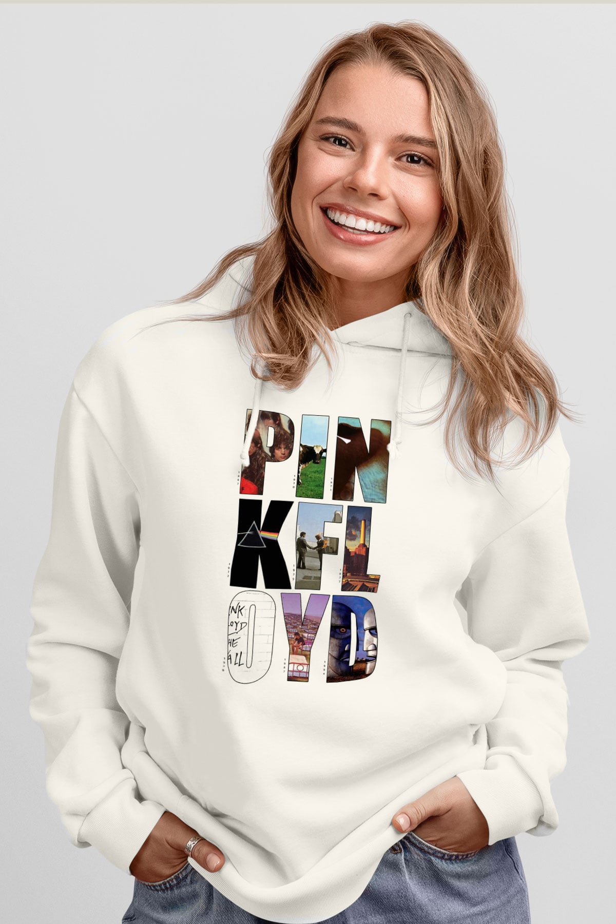 Pink Floyd Beyaz Unisex Kapşonlu Sweatshirt