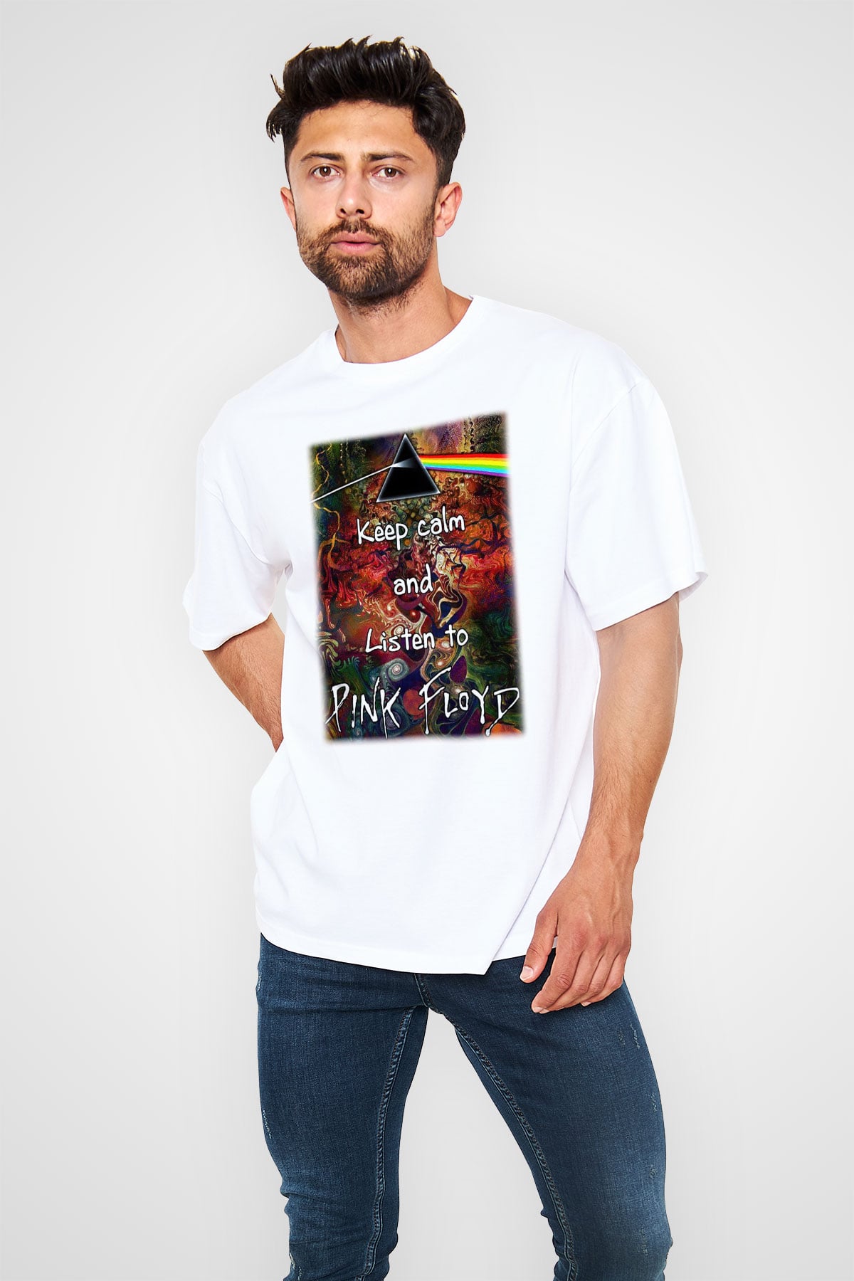 Pink Floyd Beyaz Unisex Oversize Tişört T-Shirt