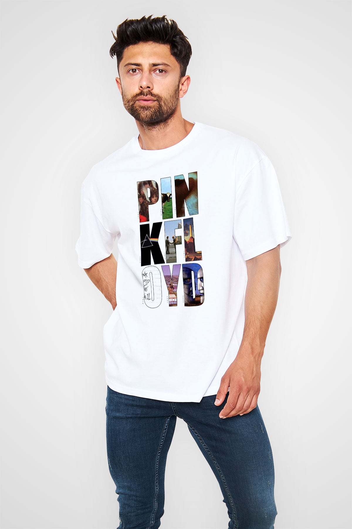 Pink Floyd Beyaz Unisex Oversize Tişört T-Shirt